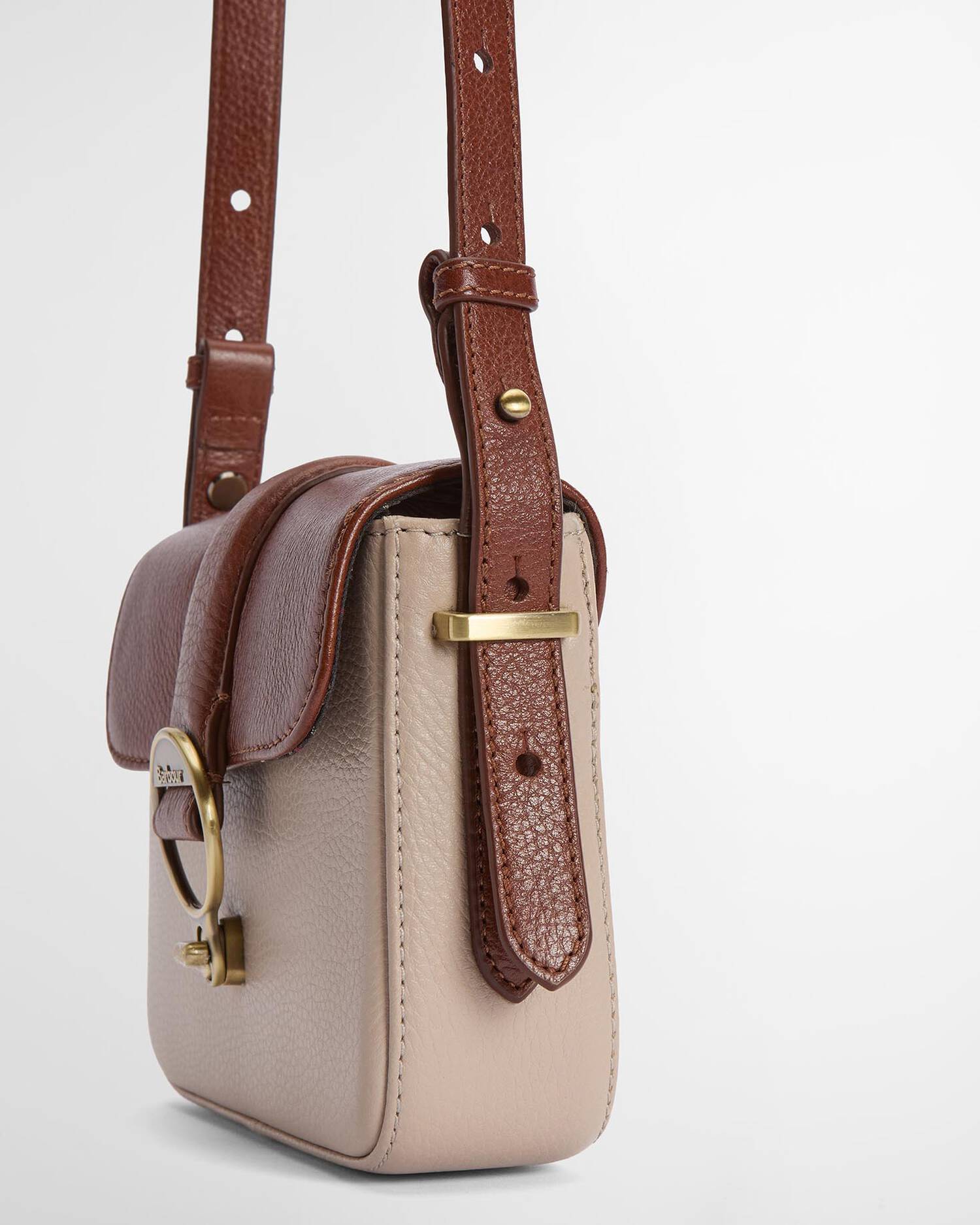 Barbour Mini Rosa Leather Crossbody Bag In Pebbled Pink/Brown