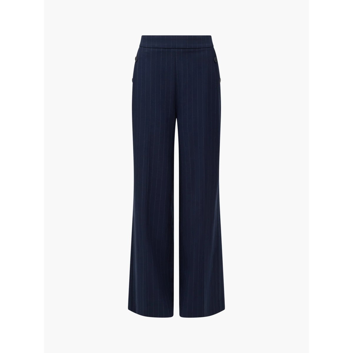 French Connection Alia Pinstripe Button Detail Wide Leg Trousers In Navy/Linen White