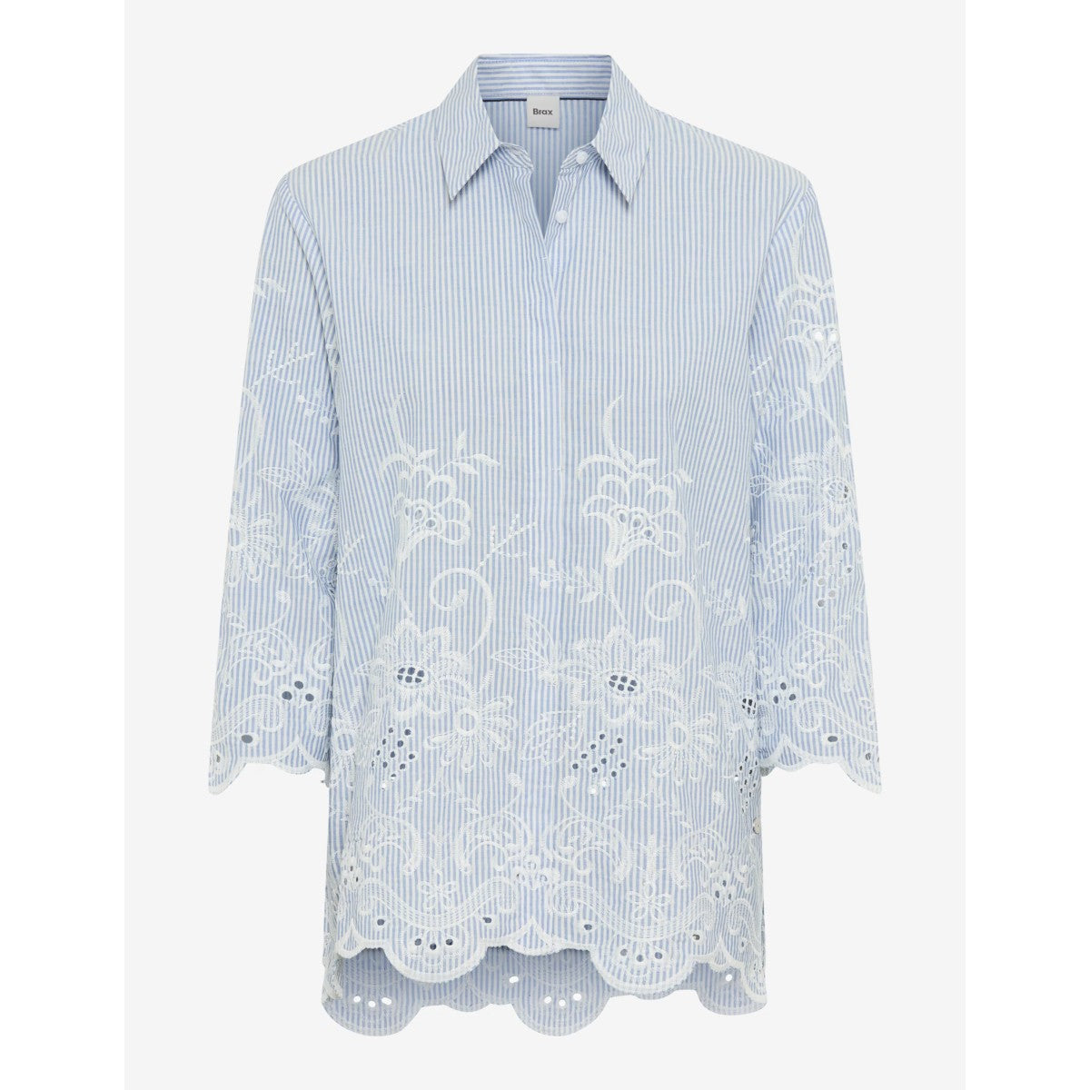Brax Vicki Cotton Embroidered Blouse In Blue Stripe 94-0038