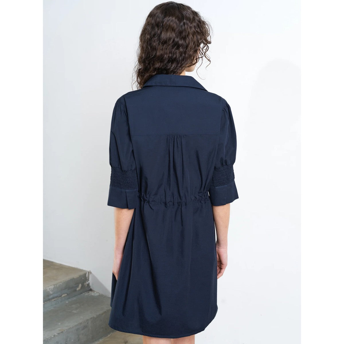 French Connection Cambria Cotton Cinched Waist Shirt Dress In Navy