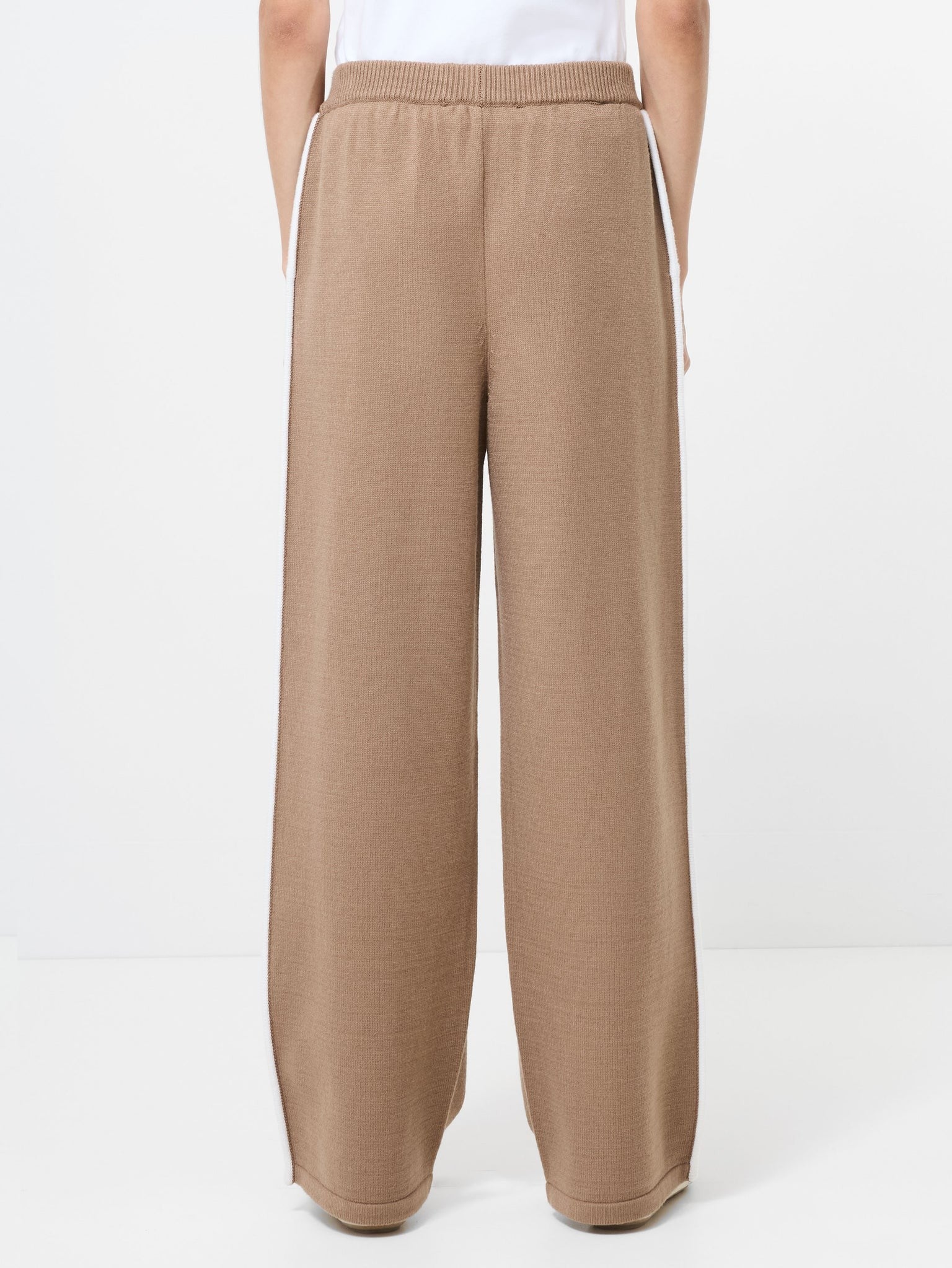 French Connection Jordan wide leg trousers camel porcelain cream contrast piping rear view