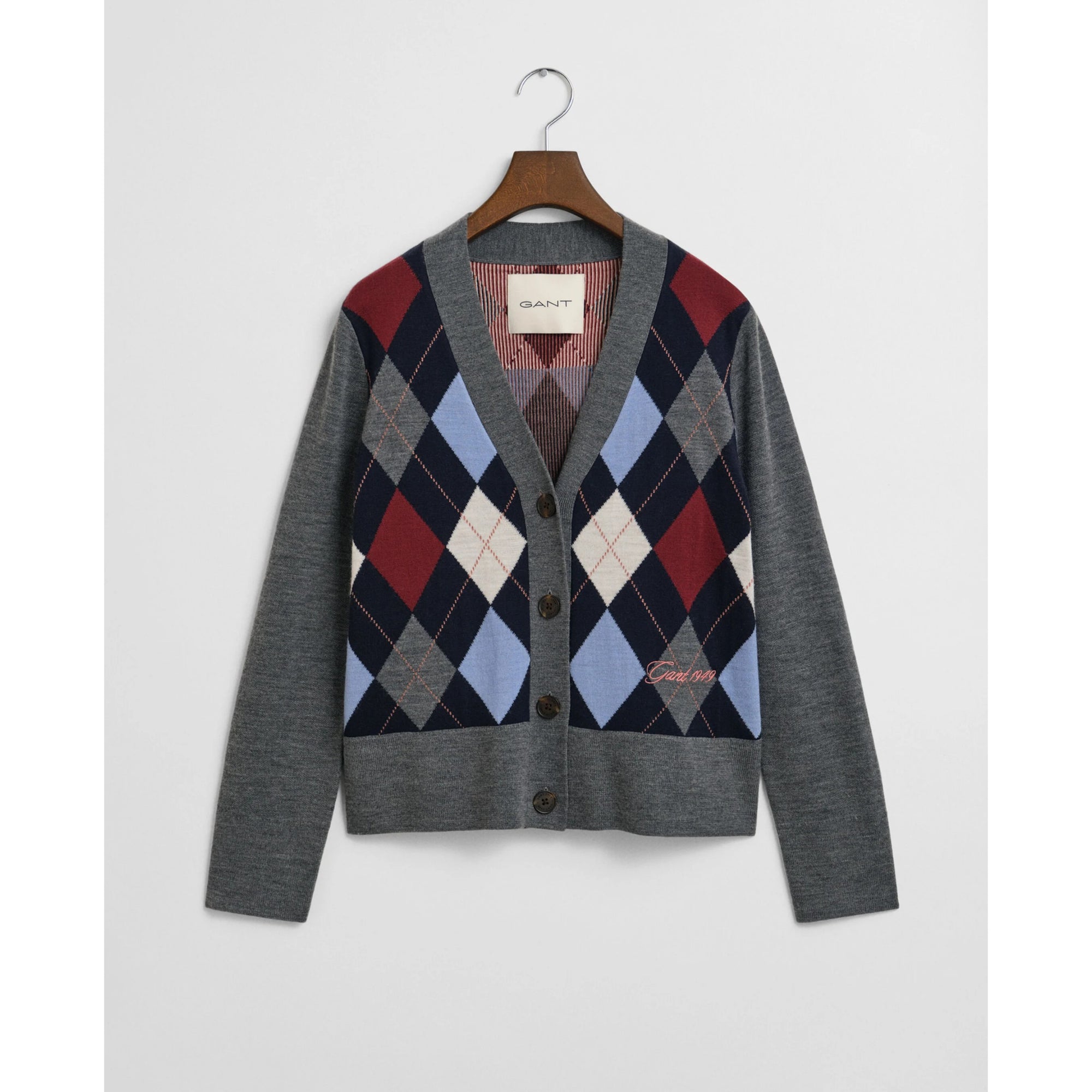 GANT Argyle Cardigan Charcoal Melange 4805358