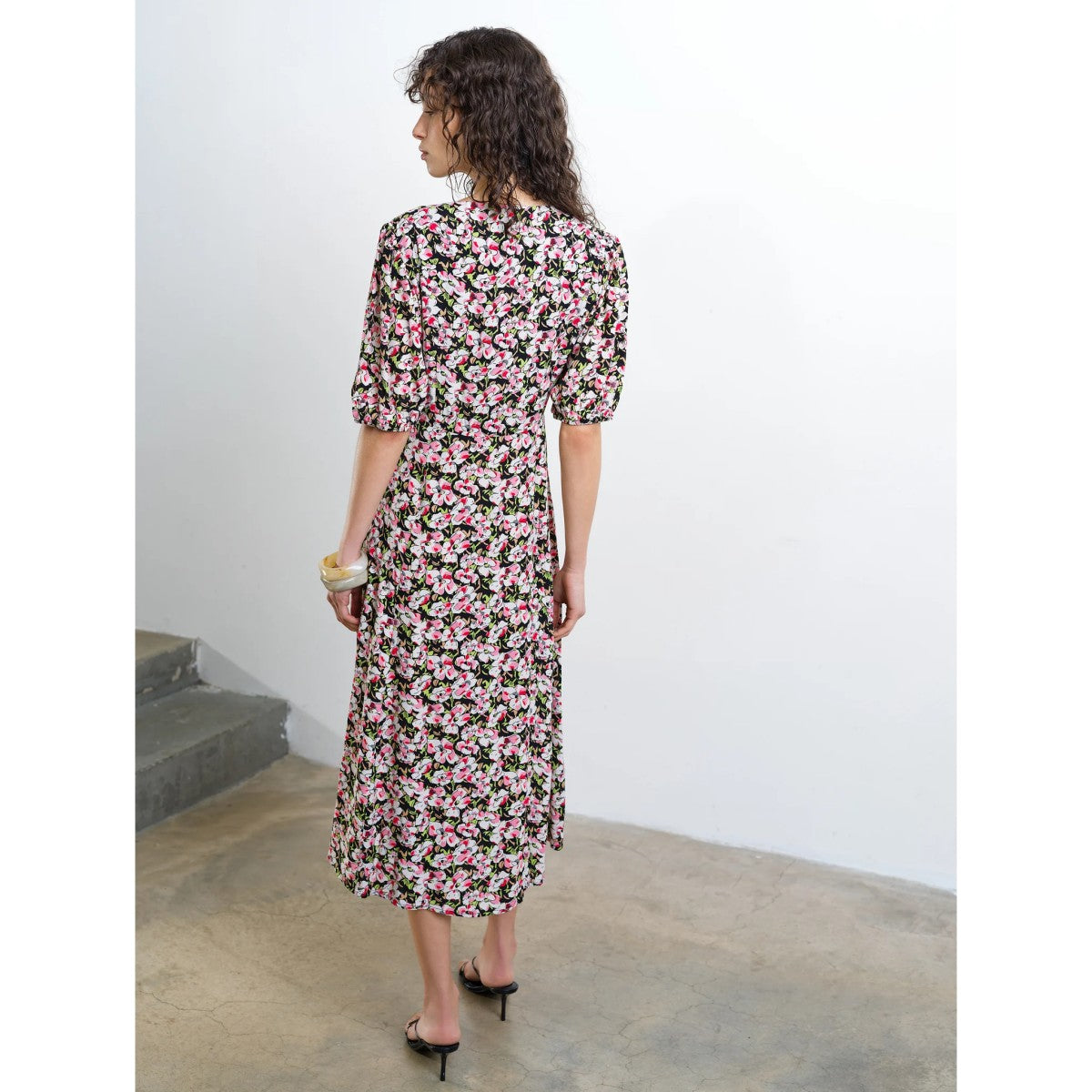 French Connection Molly Lizzie Puff SLeeve Tea Dress In Floral Multi