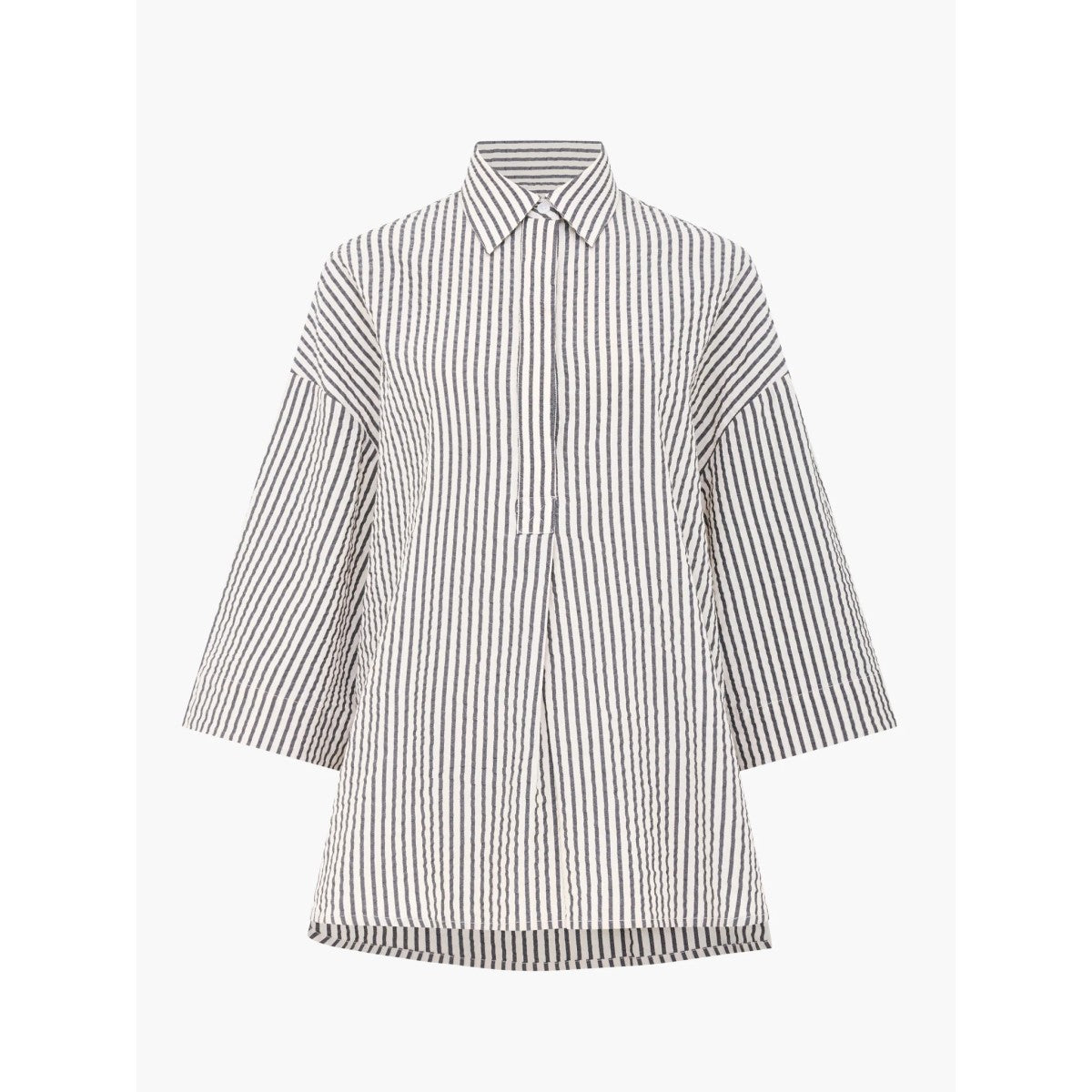 French Connection Lia Seersucker Shirt In Monochrome Stripes