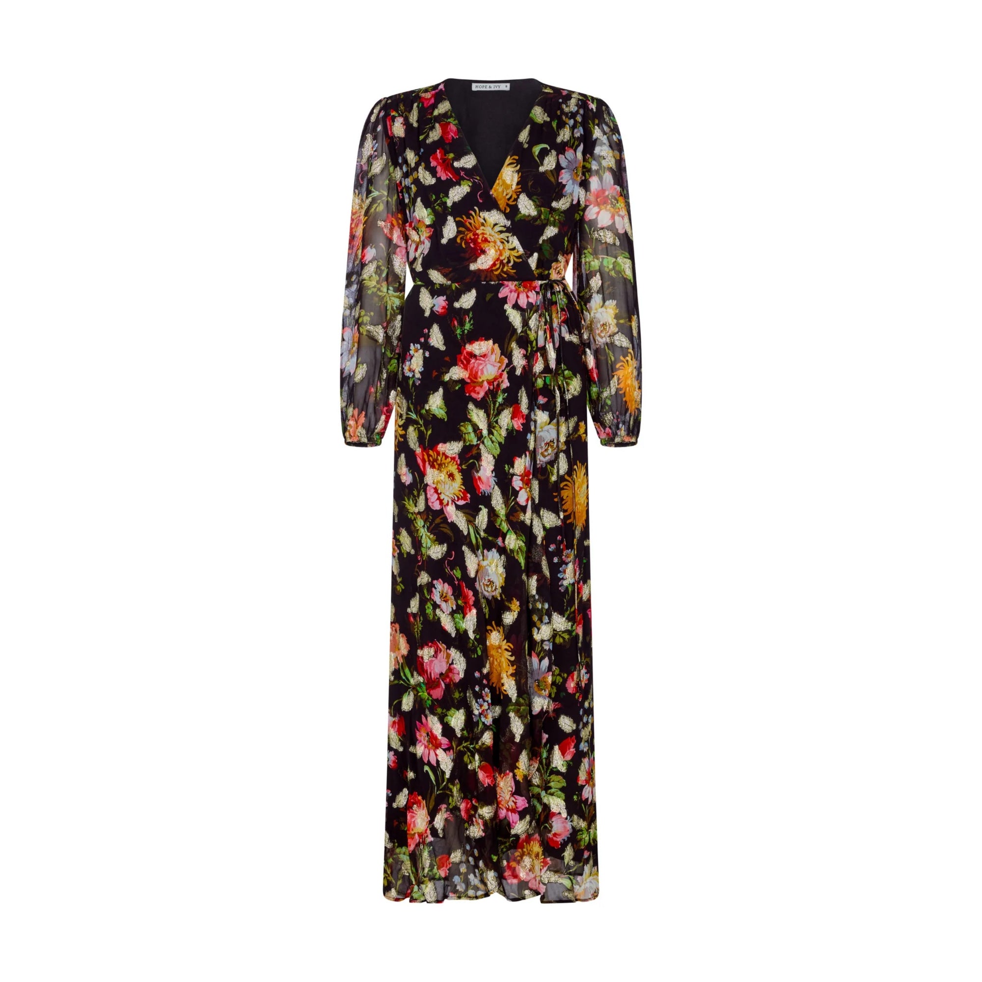 Hope &amp; Ivy Bunty Floral-Print Maxi Wrap Dress in Feather Lurex 7900