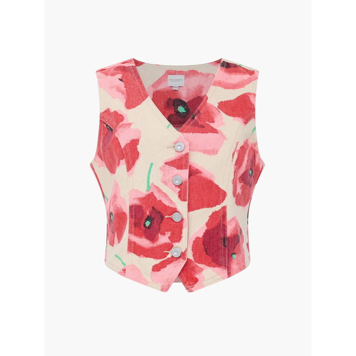 French Connection Poppy Dallas Denim Waistcoat In Red Multi