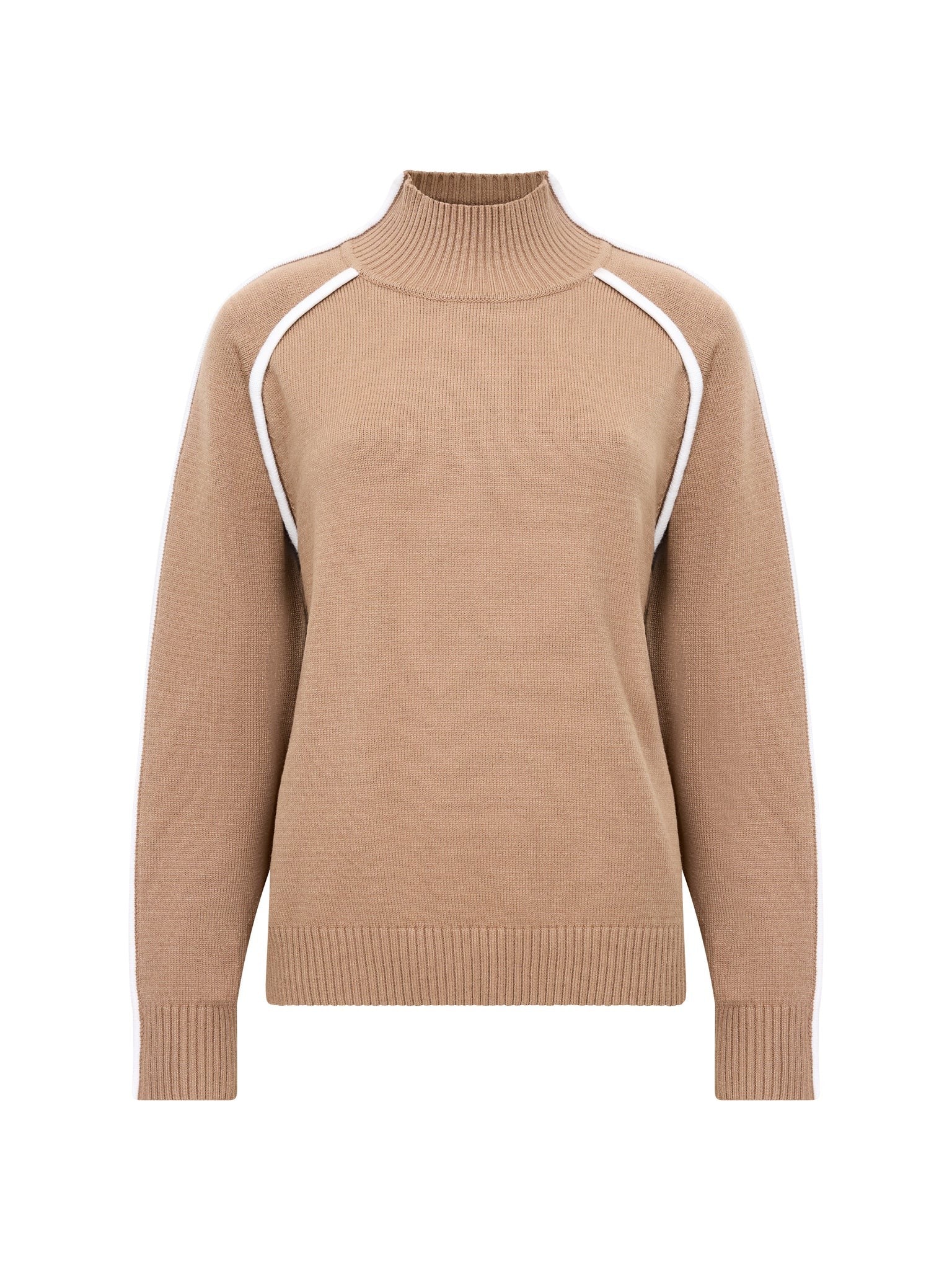 French Connection Jordan High Neck Long Sleeve Jumper In Camel/Porcelain Cream 78LZT