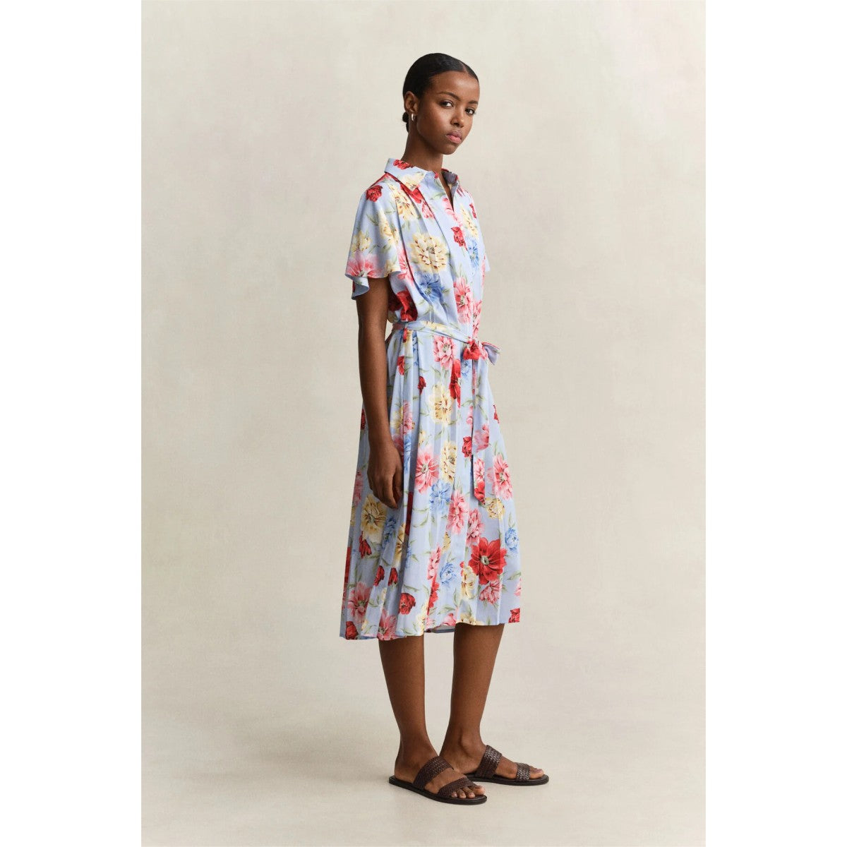 GANT Floral Pleated Shirt Dress In Light Blue