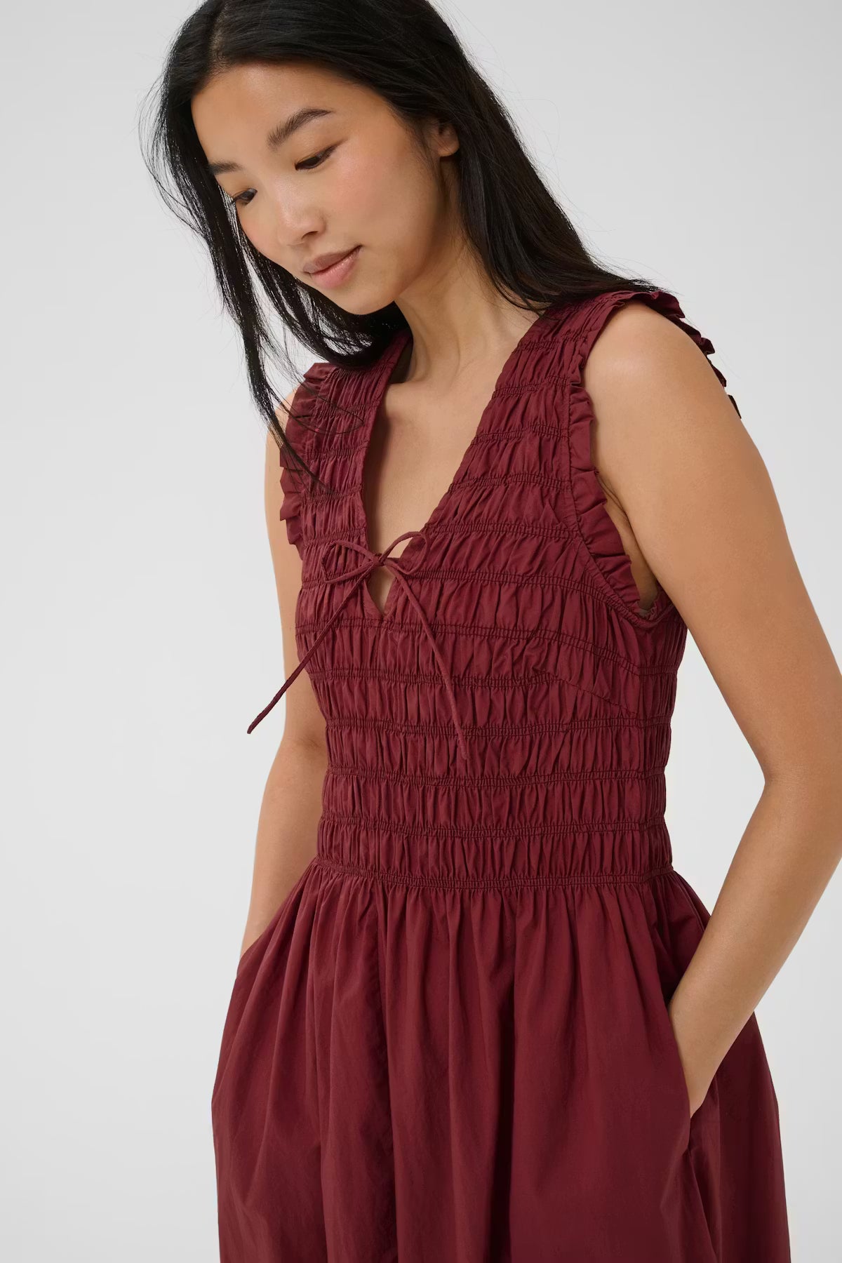 Part Two Borgnette Midi Dress In Burnt Russet