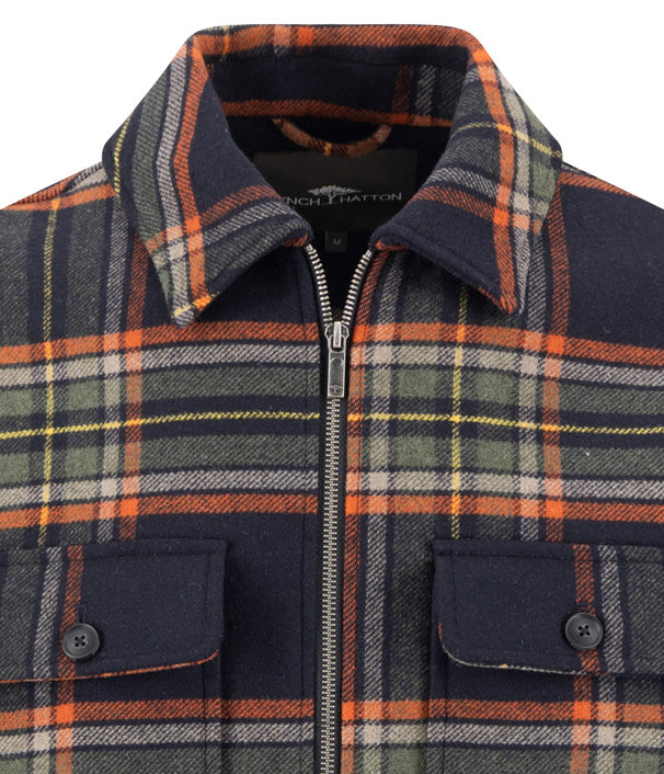 Fynch-Hatton Wool Check Overshirt Shacket Dark Navy 16092426