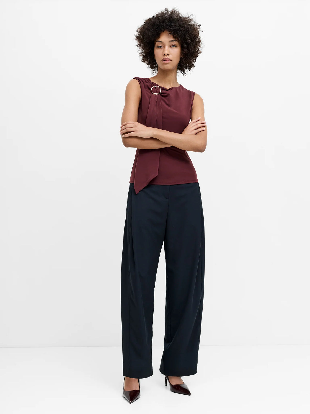 French Connection Aira Dark Grey Tailored Pleated Wide Leg Trousers