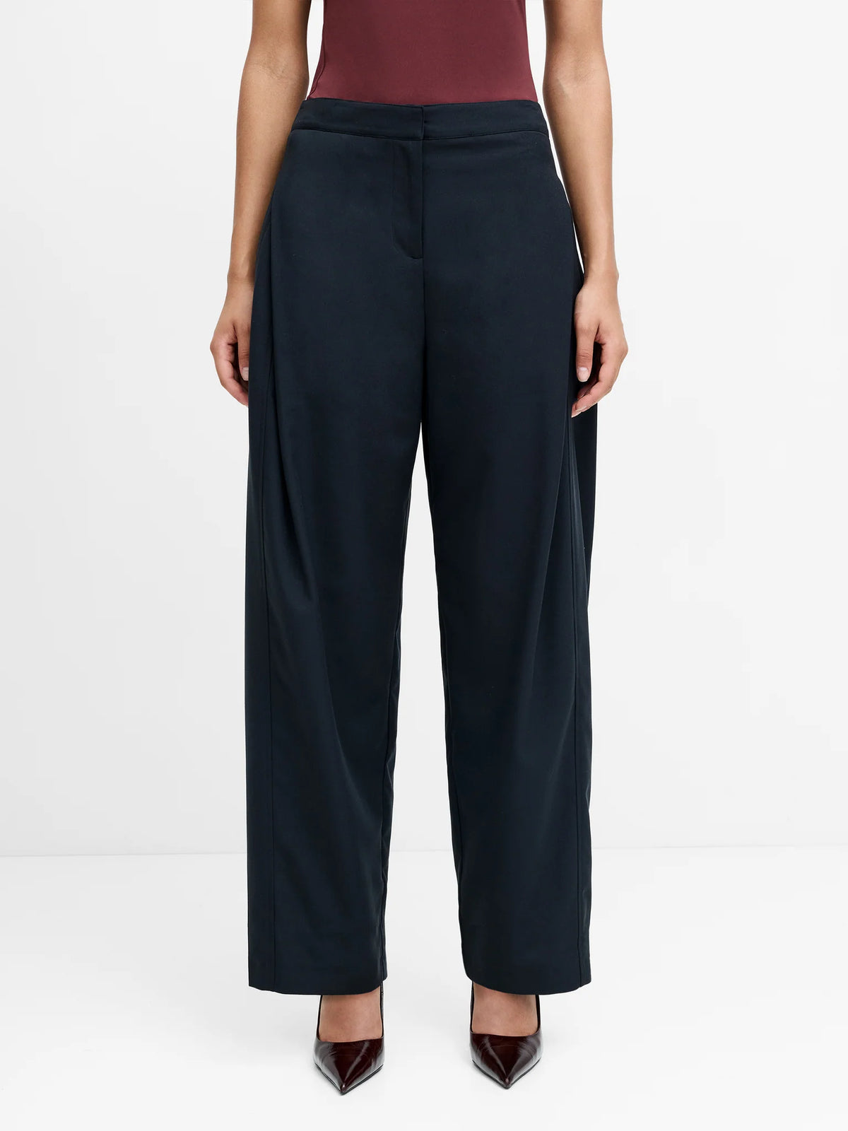 French Connection Aira Dark Grey Tailored Pleated Wide Leg Trousers