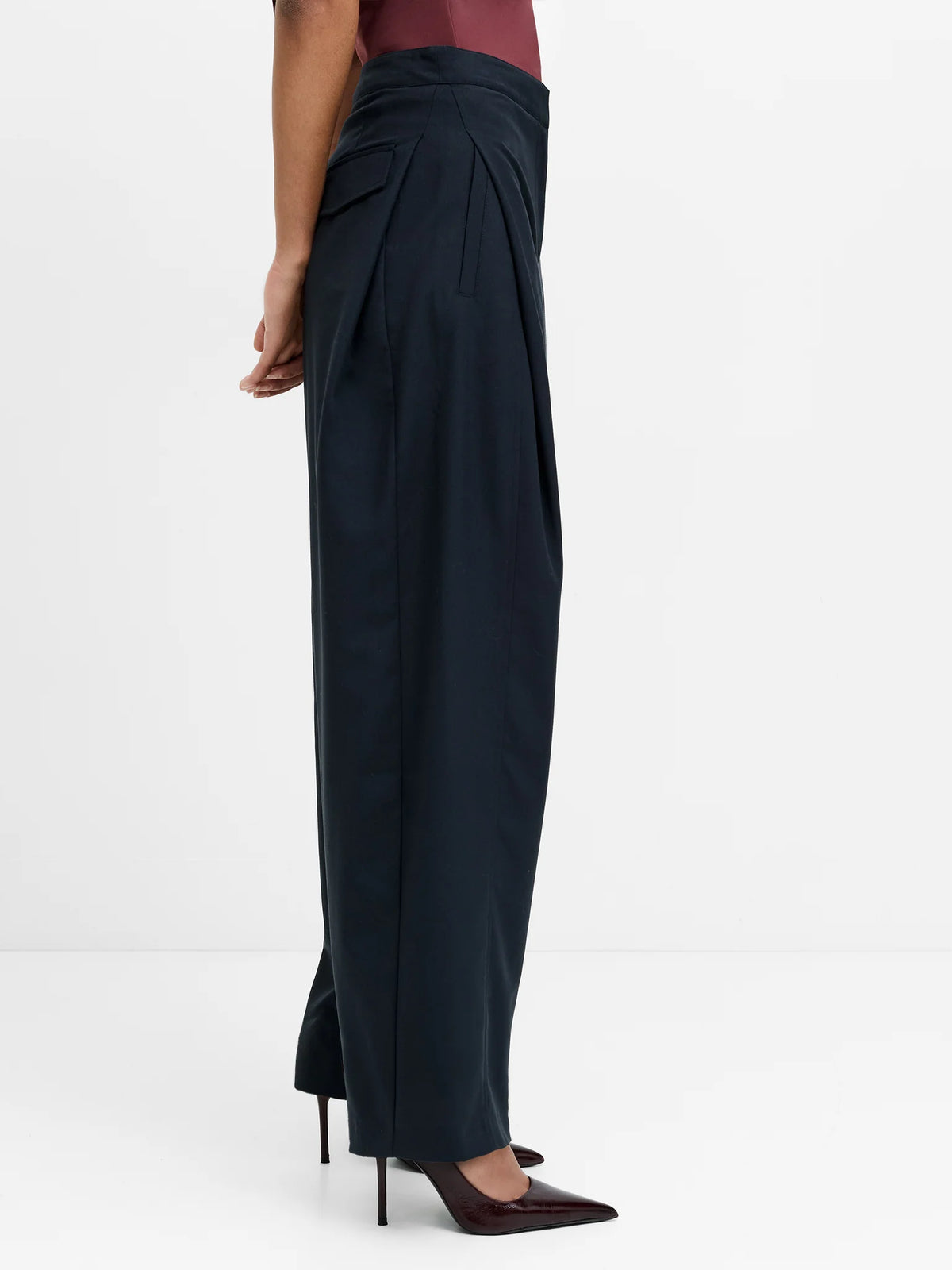French Connection Aira Dark Grey Tailored Pleated Wide Leg Trousers