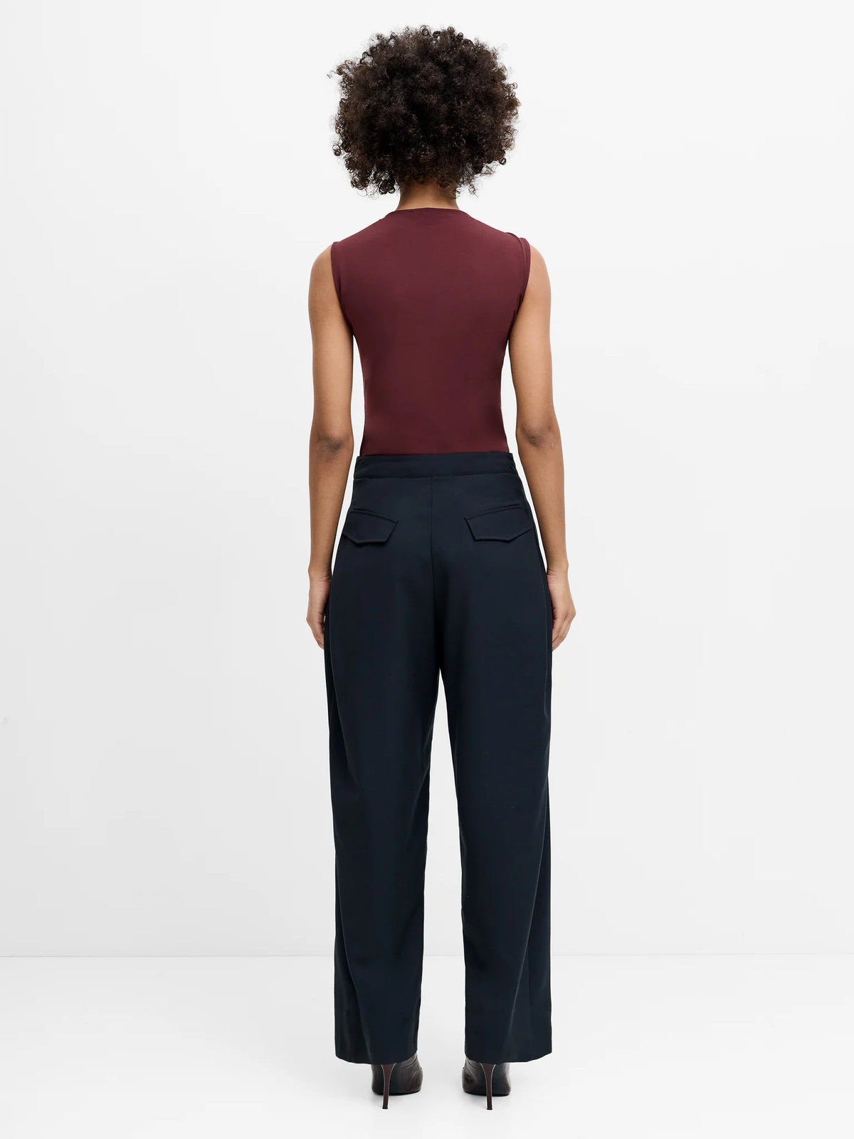 French Connection Aira Dark Grey Tailored Pleated Wide Leg Trousers