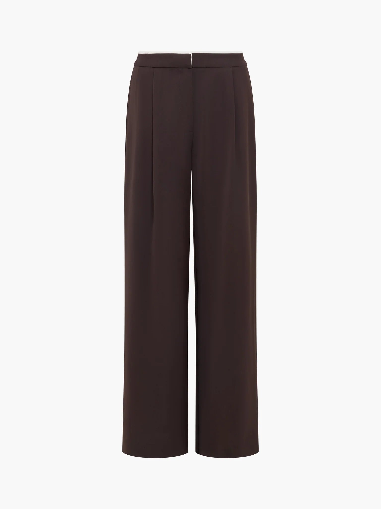 French Connection Vinnie Wide Leg Trouser In Mocha Brown/Porcelain Cream