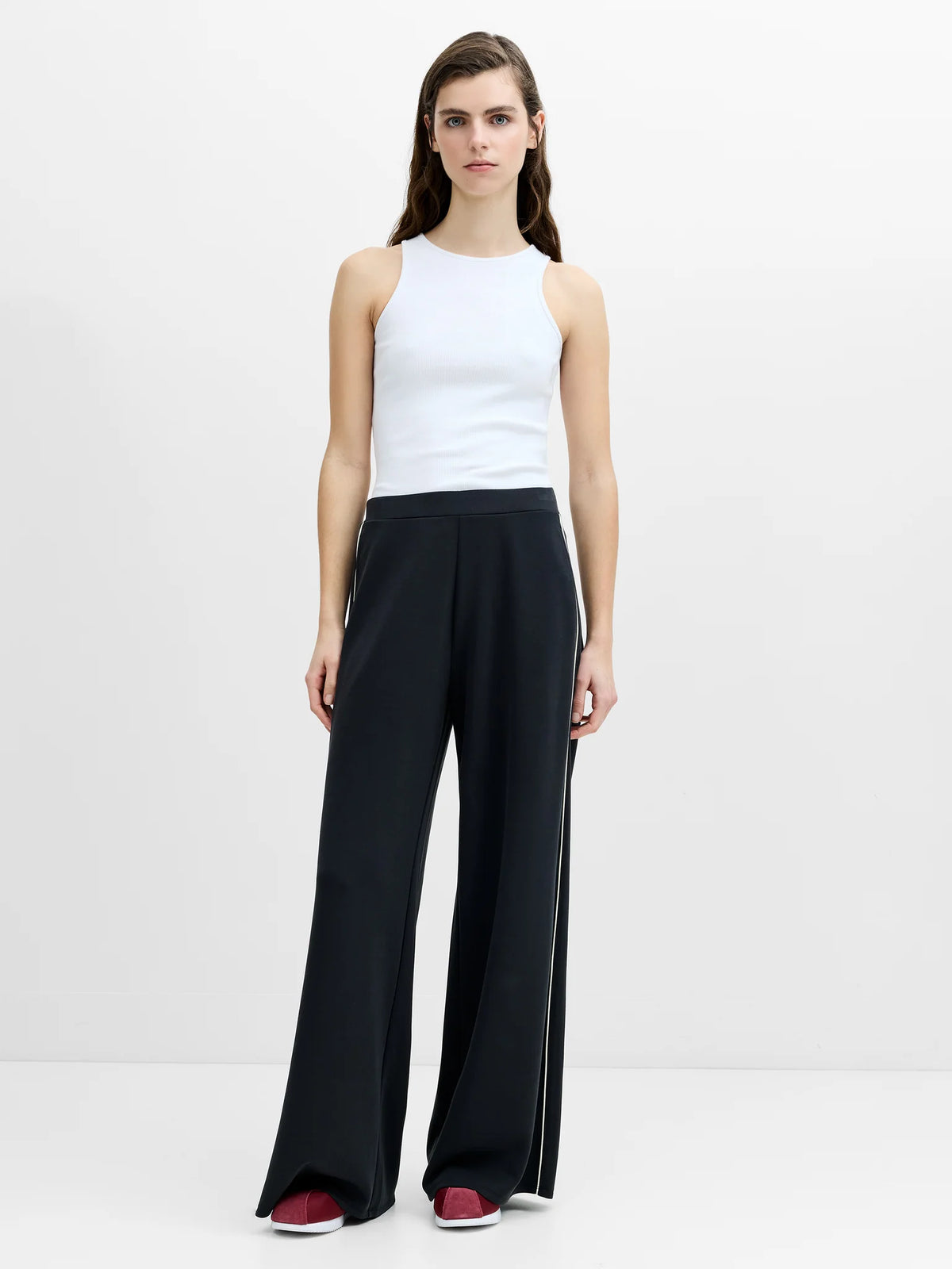 French Connection Wren Side Stripe Graphite Grey Wide Leg Joggers