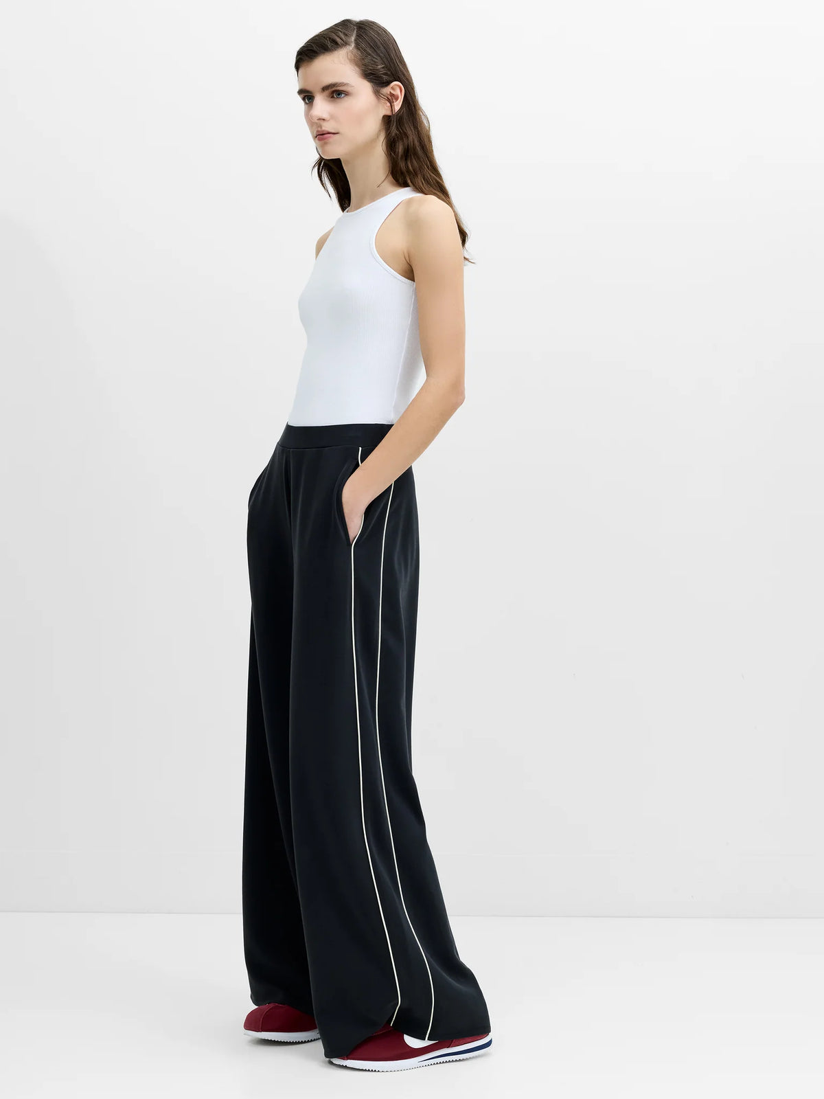 French Connection Wren Side Stripe Graphite Grey Wide Leg Joggers