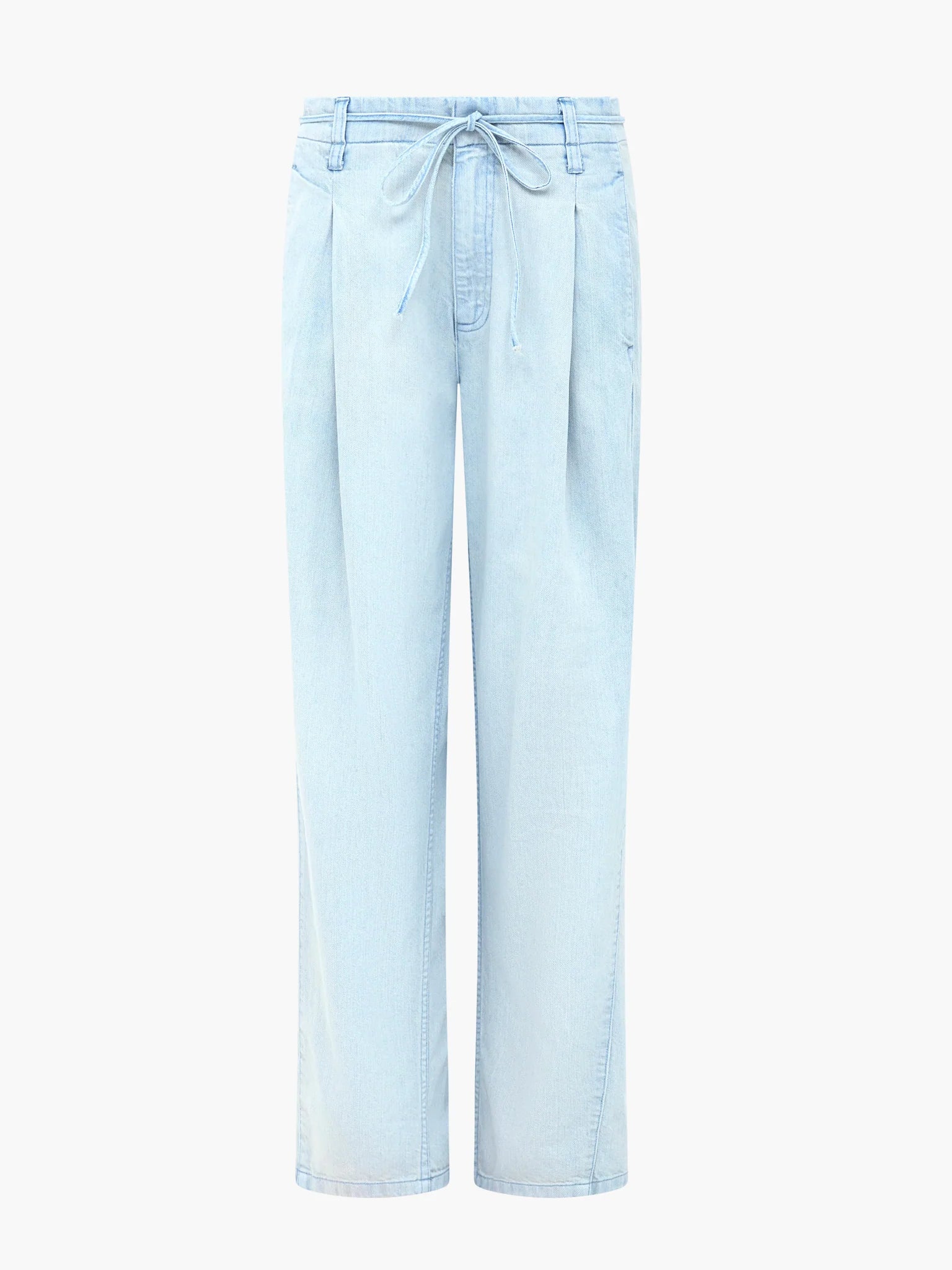 Light blue pants with a tie waist on a white background