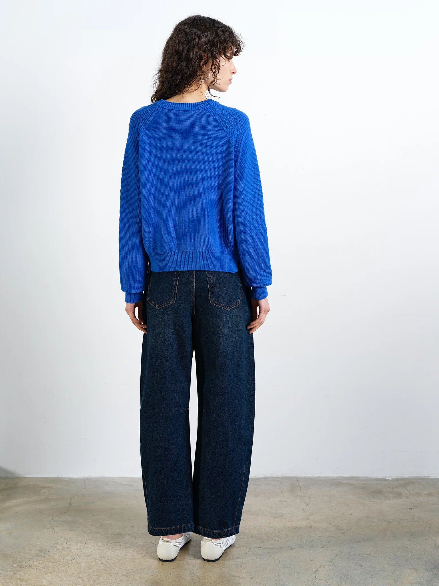 French Connection Lily Mozart Purl Knit Blue Long Sleeve Jumper in Azure Blue 789M6