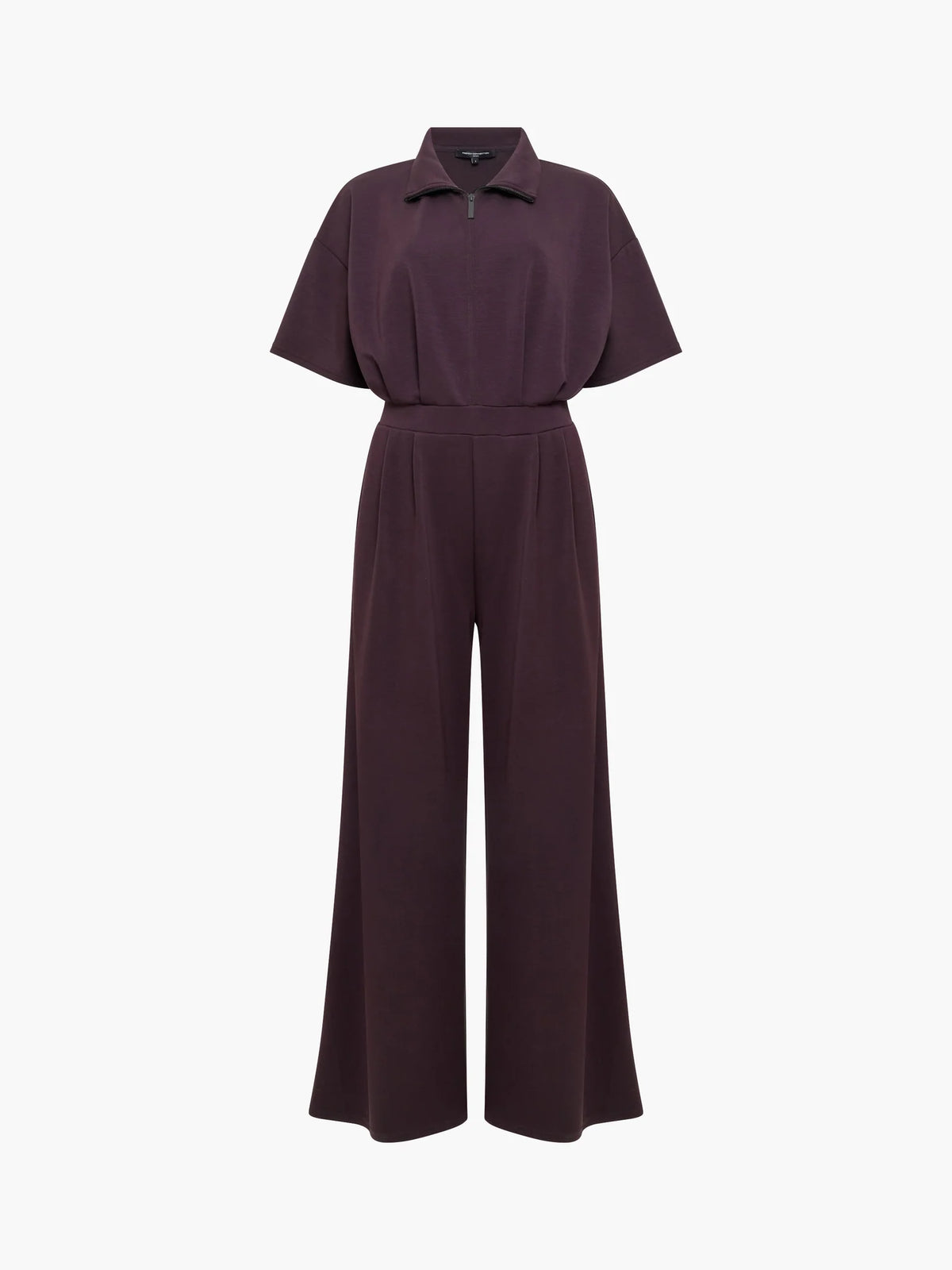 French Connection Wren Brown Half Zip Wide Leg Jumpsuit in Mocha Brown