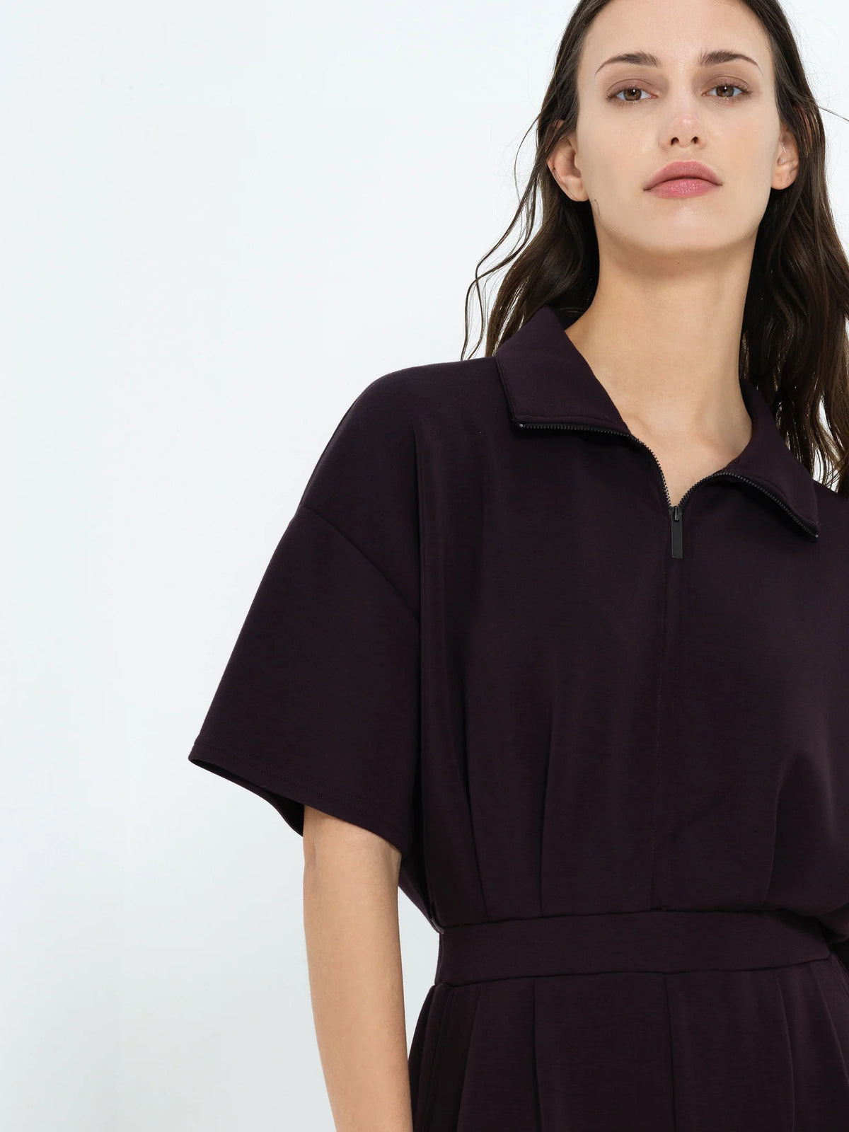French Connection Wren Brown Half Zip Wide Leg Jumpsuit in Mocha Brown