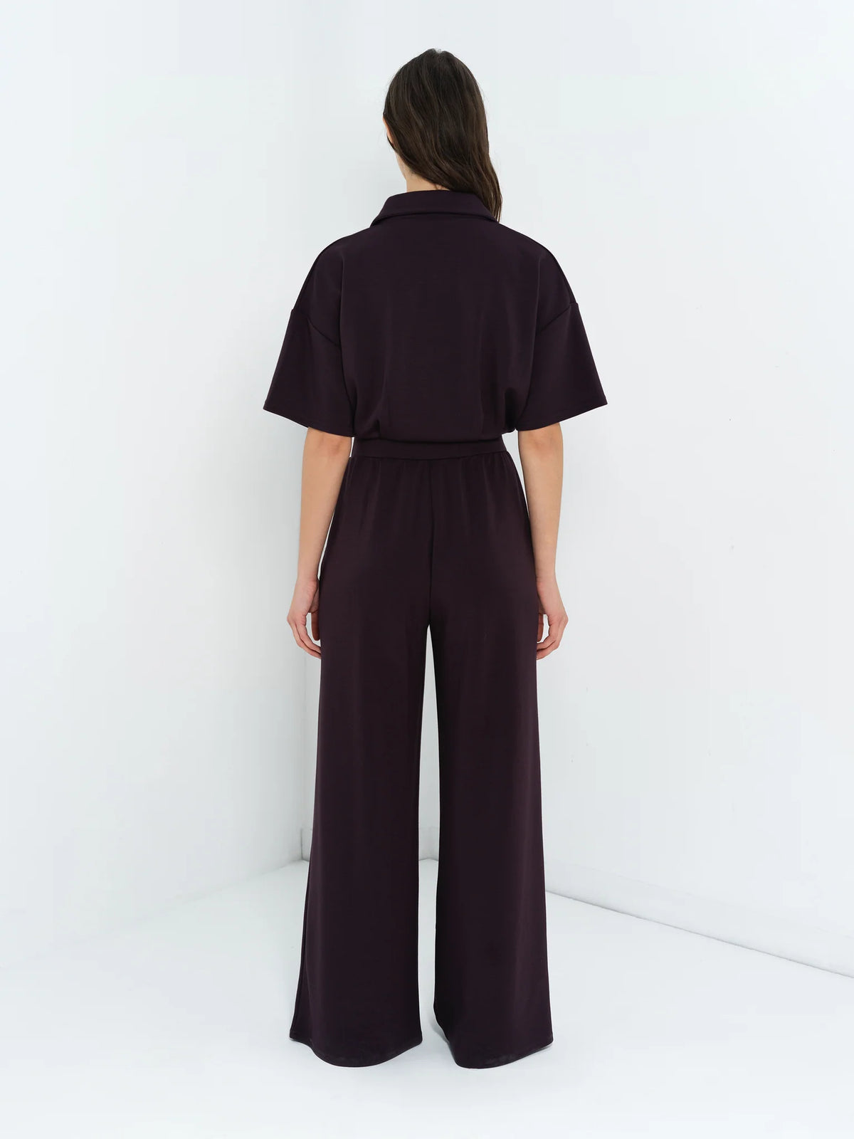 French Connection Wren Brown Half Zip Wide Leg Jumpsuit in Mocha Brown