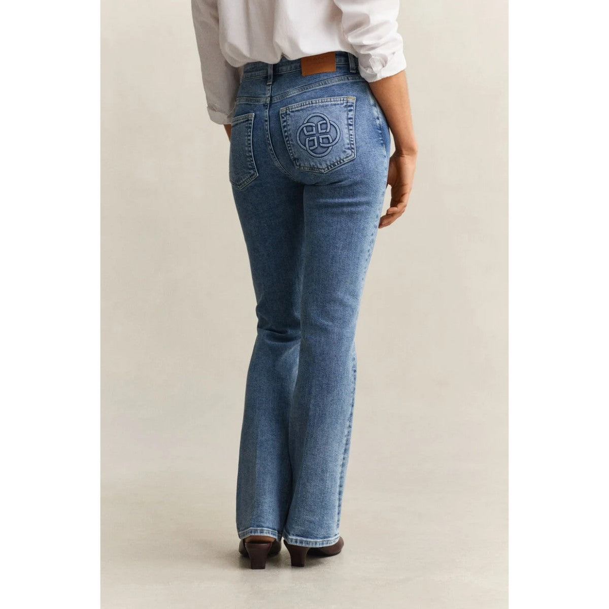 GANT Slim Fit Flared Monogram Jeans In Light Blue