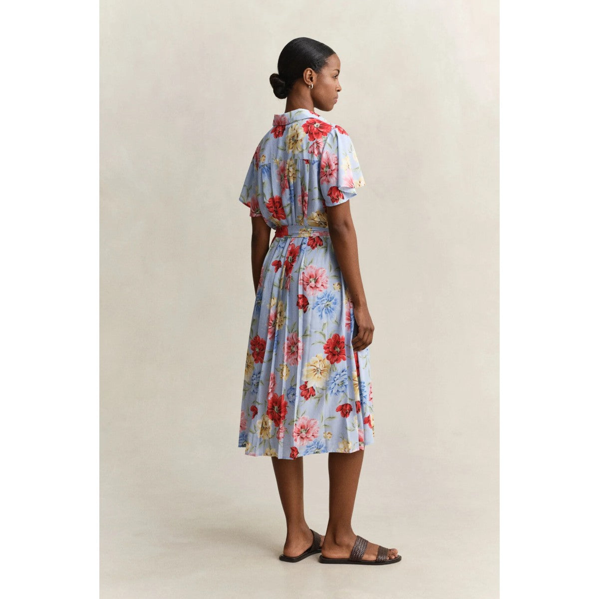 GANT Floral Pleated Shirt Dress In Light Blue