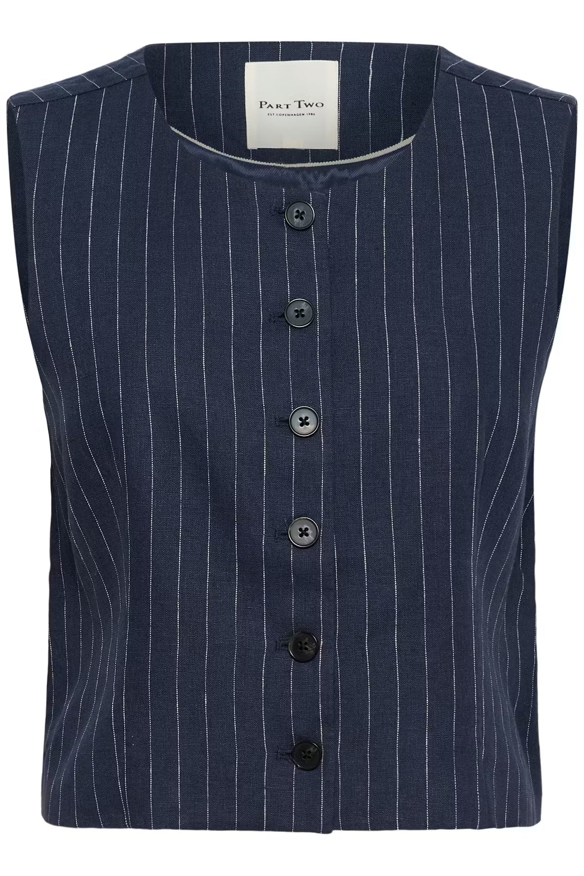 Part Two Azania Linen Waistcoat In Blue Nights Pinstripe