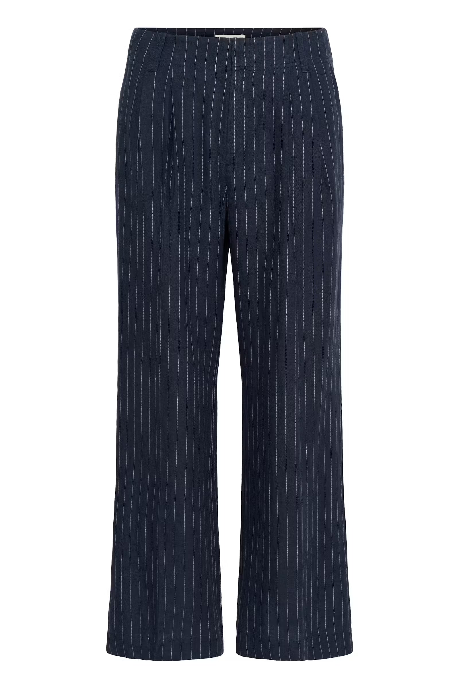 Part Two Aliya Linen Trousers In Blue Nights Pinstripe