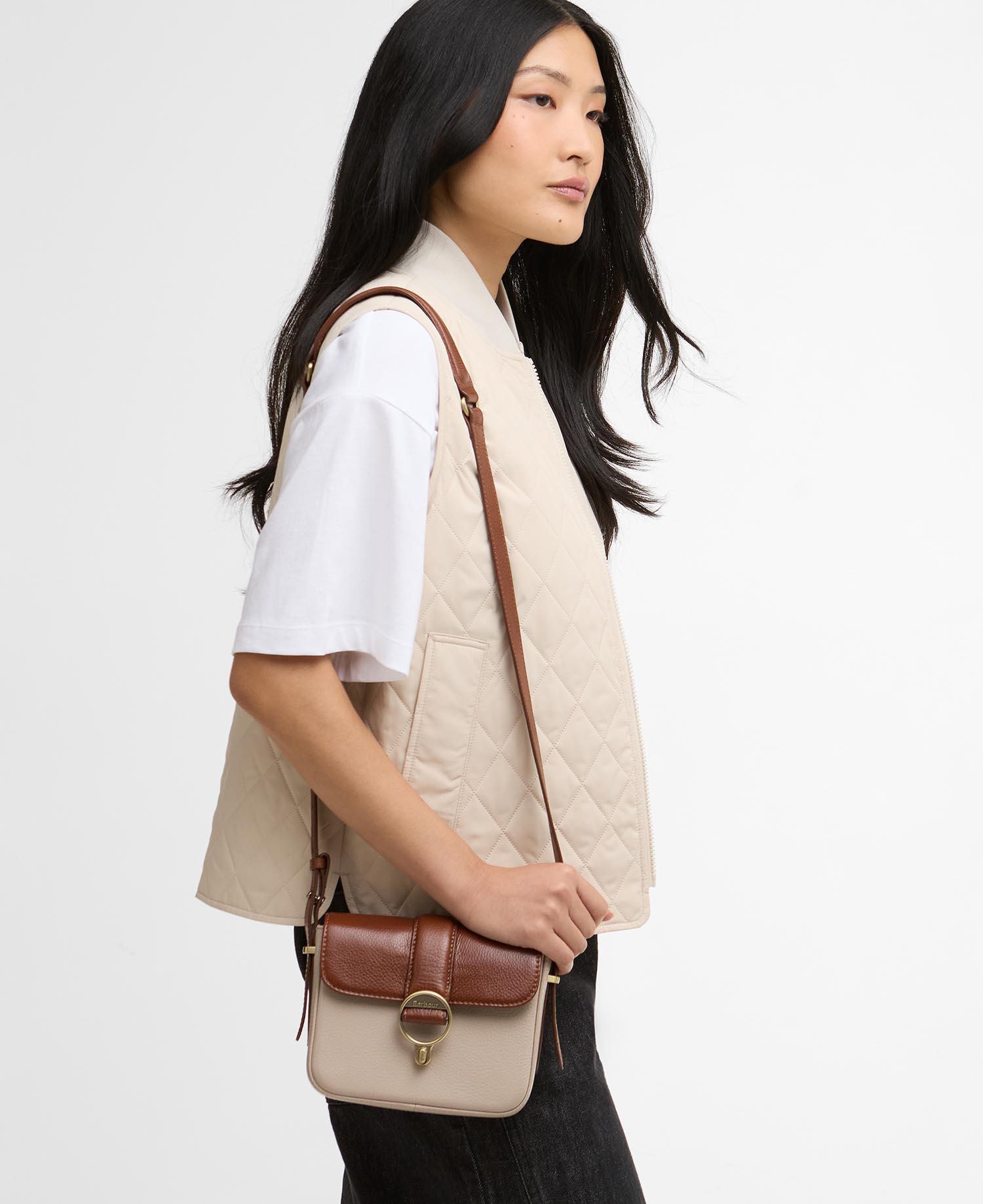 Barbour Mini Rosa Leather Crossbody Bag In Pebbled Pink/Brown