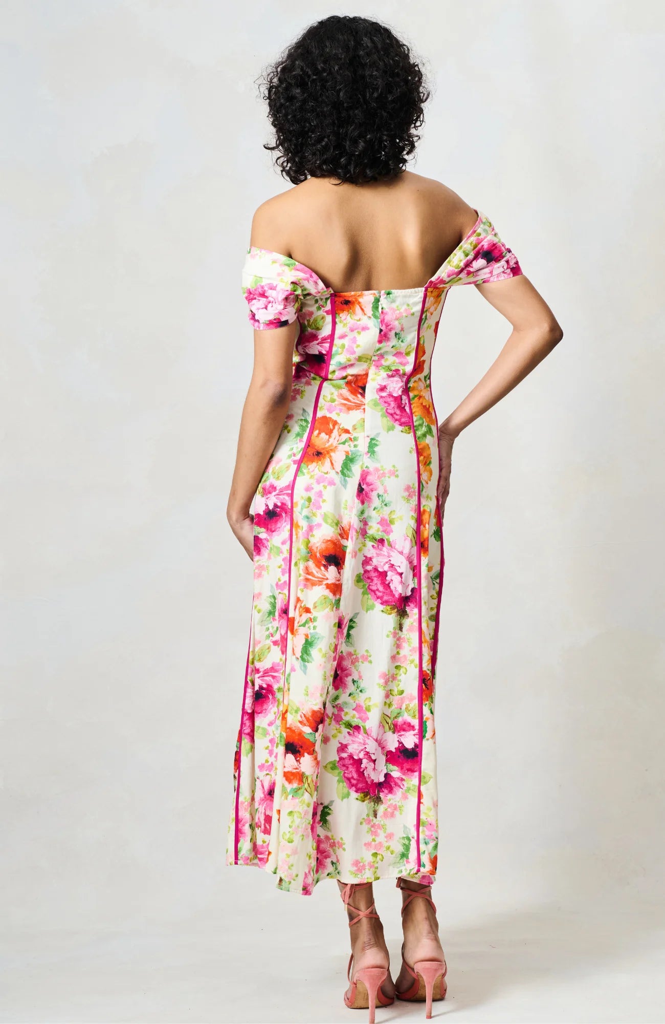 Hope &amp; Ivy The Shannon Bardot Sleeve Midi Dress In Pink Floral