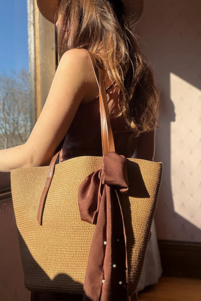Leo &amp; Ugo Pearl Detail Straw Tote &amp; Hat Set KEBH087