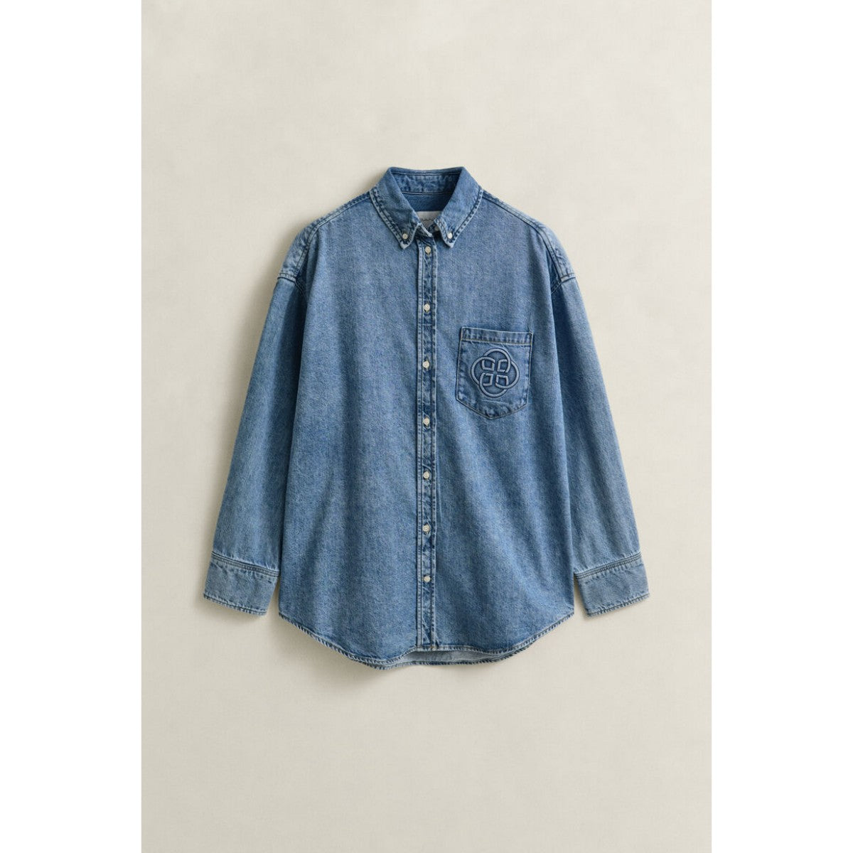 GANT Embroidered Denim Shirt In Light Blue