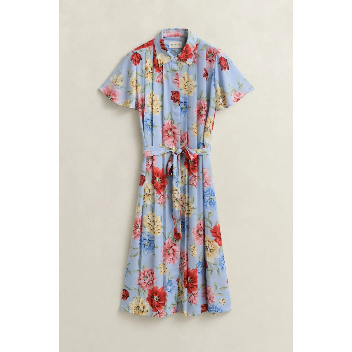 GANT Floral Pleated Shirt Dress In Light Blue