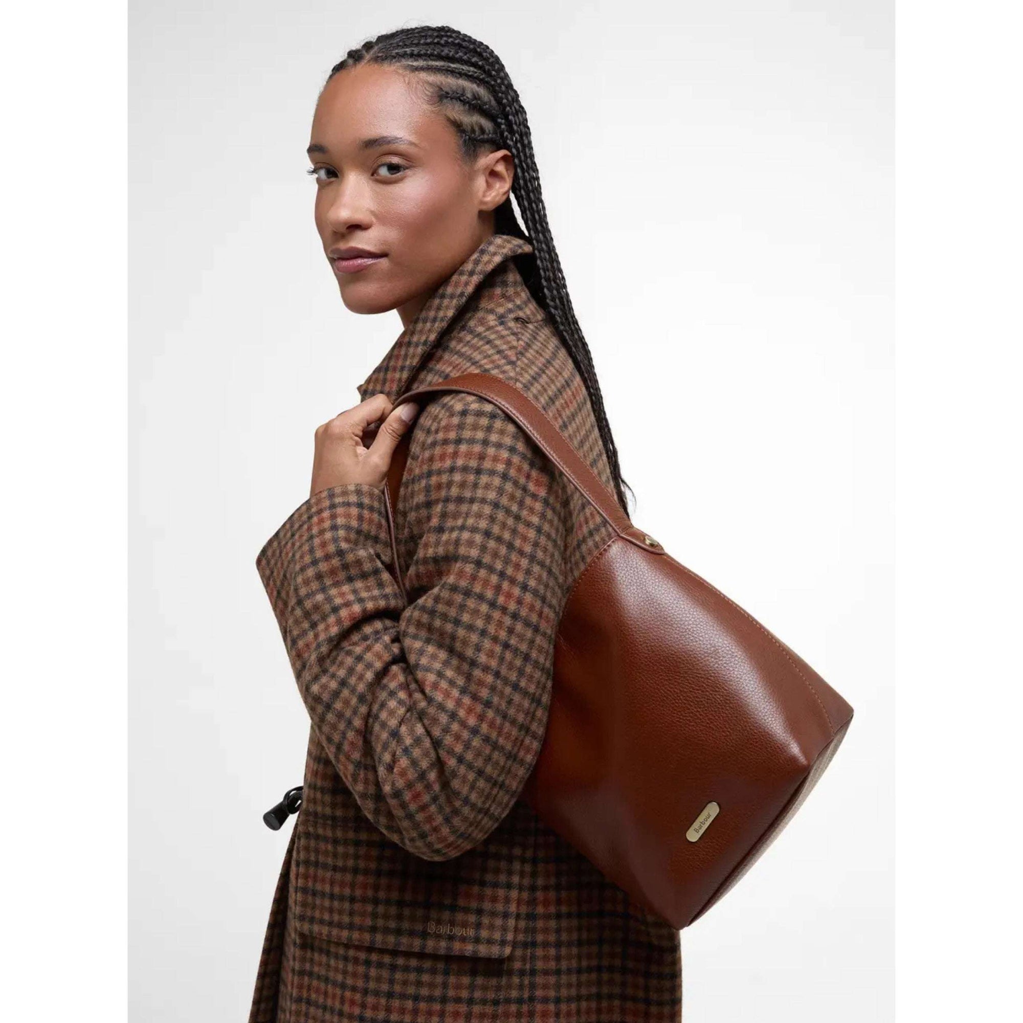 Barbour Cedar Leather Bucket Bag - Brown