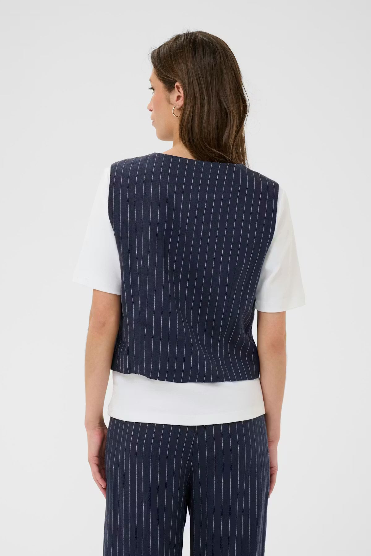 Part Two Azania Linen Waistcoat In Blue Nights Pinstripe