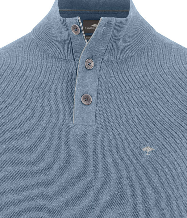 Fynch-Hatton Cotton Half Zip Sweater in Air Blue 1614-219
