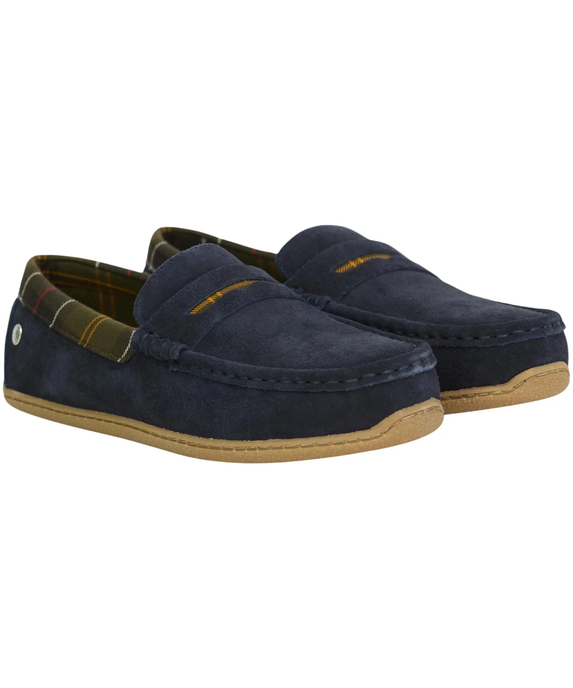 Barbour navy suede full back slipper