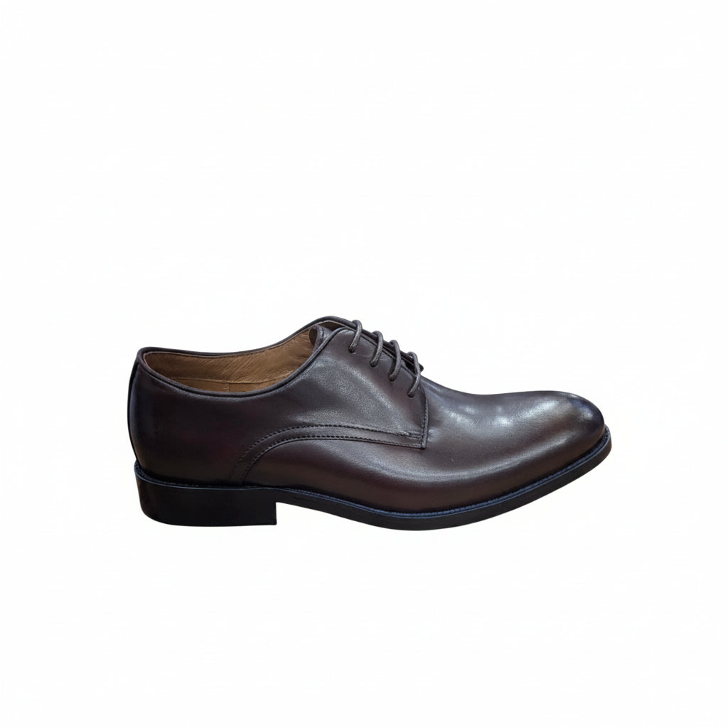 Brown leather dress shoe on a white background