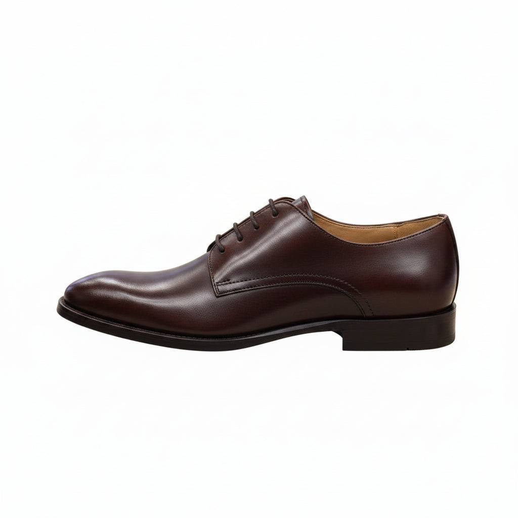 Brown leather dress shoe on a white background