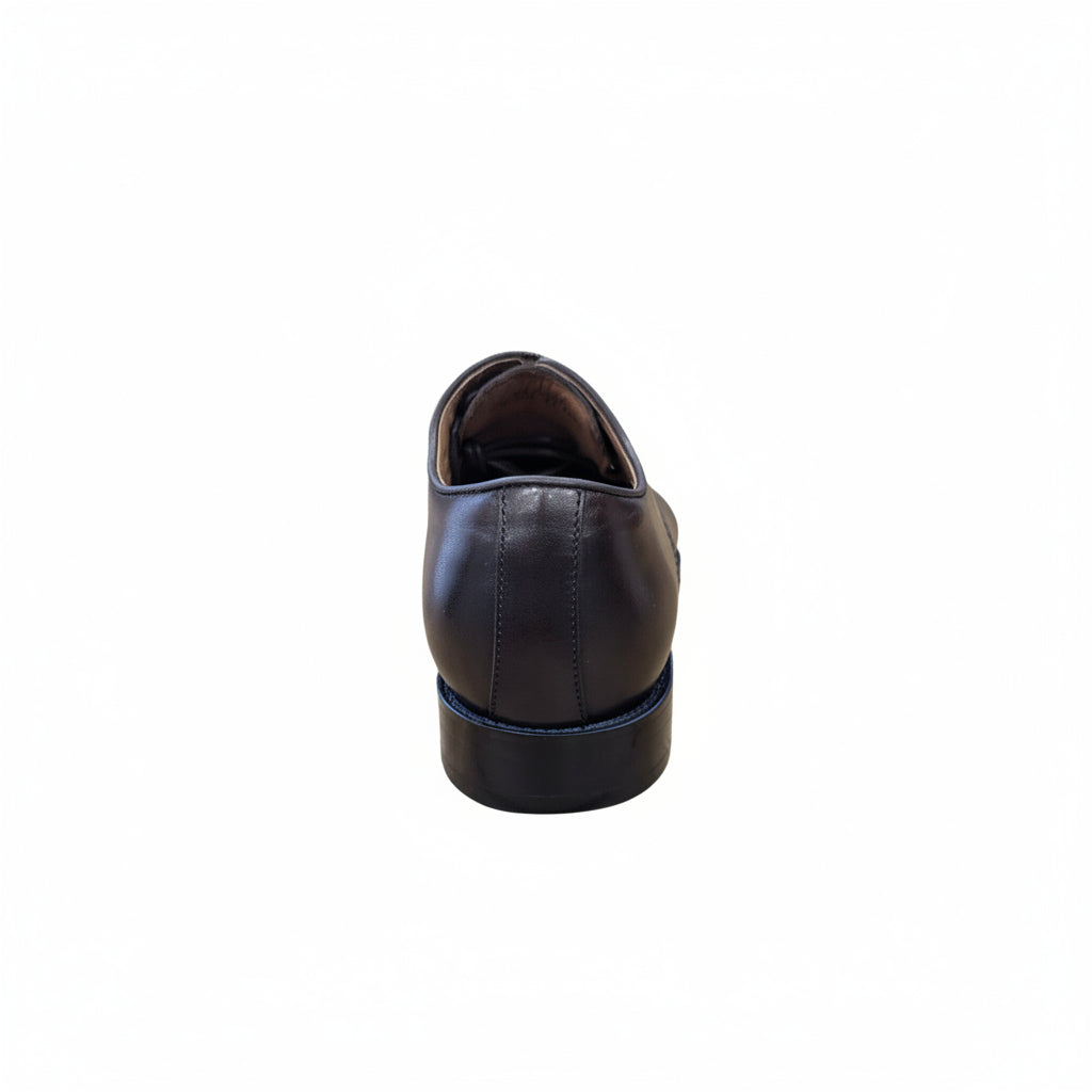 Black leather shoe on a white background
