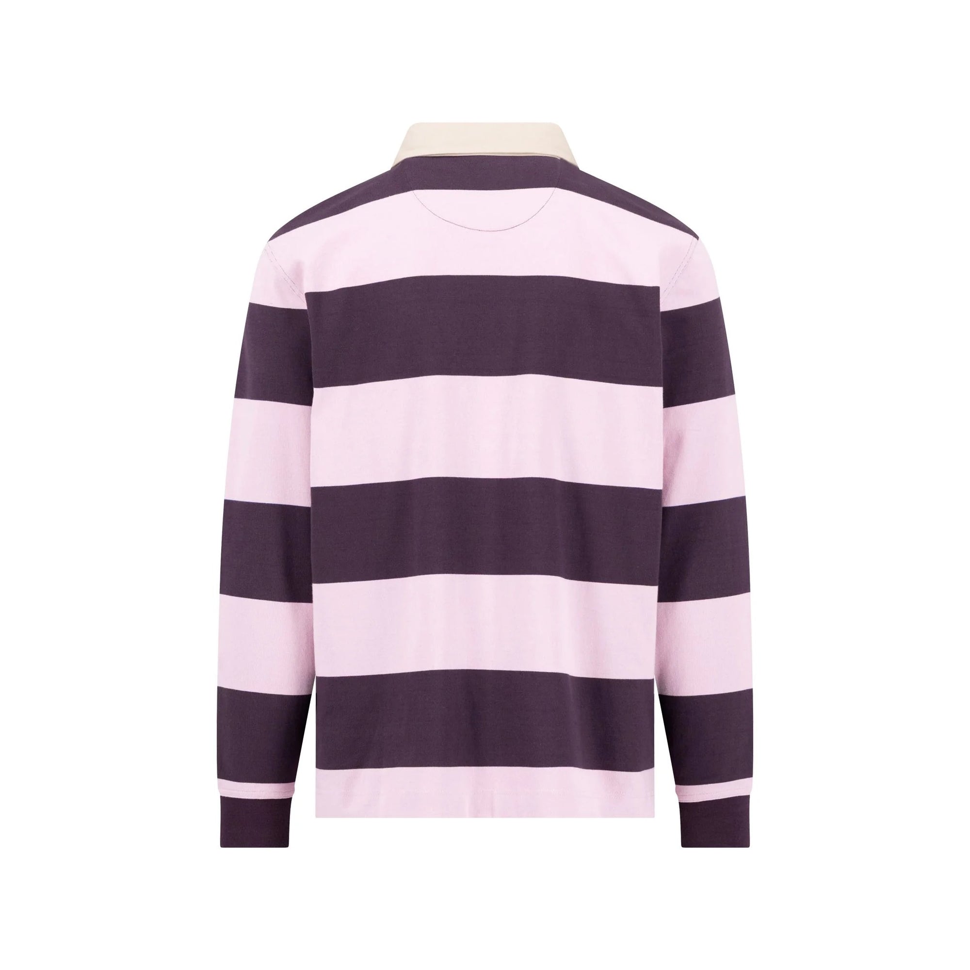 Purple and white striped long-sleeve shirt on a white background