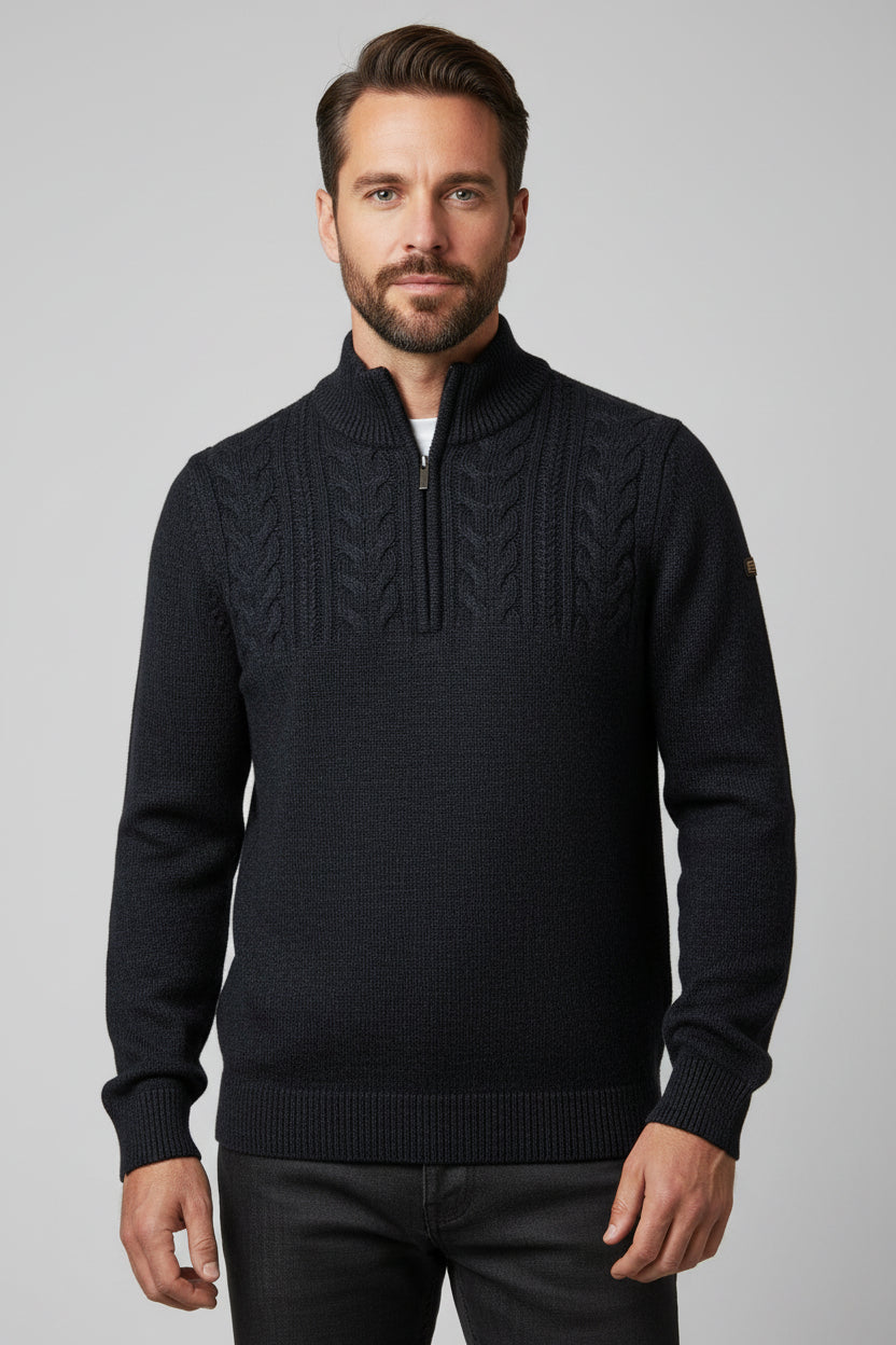 Baileys Half-Zip Cable Knit Pullover in Navy