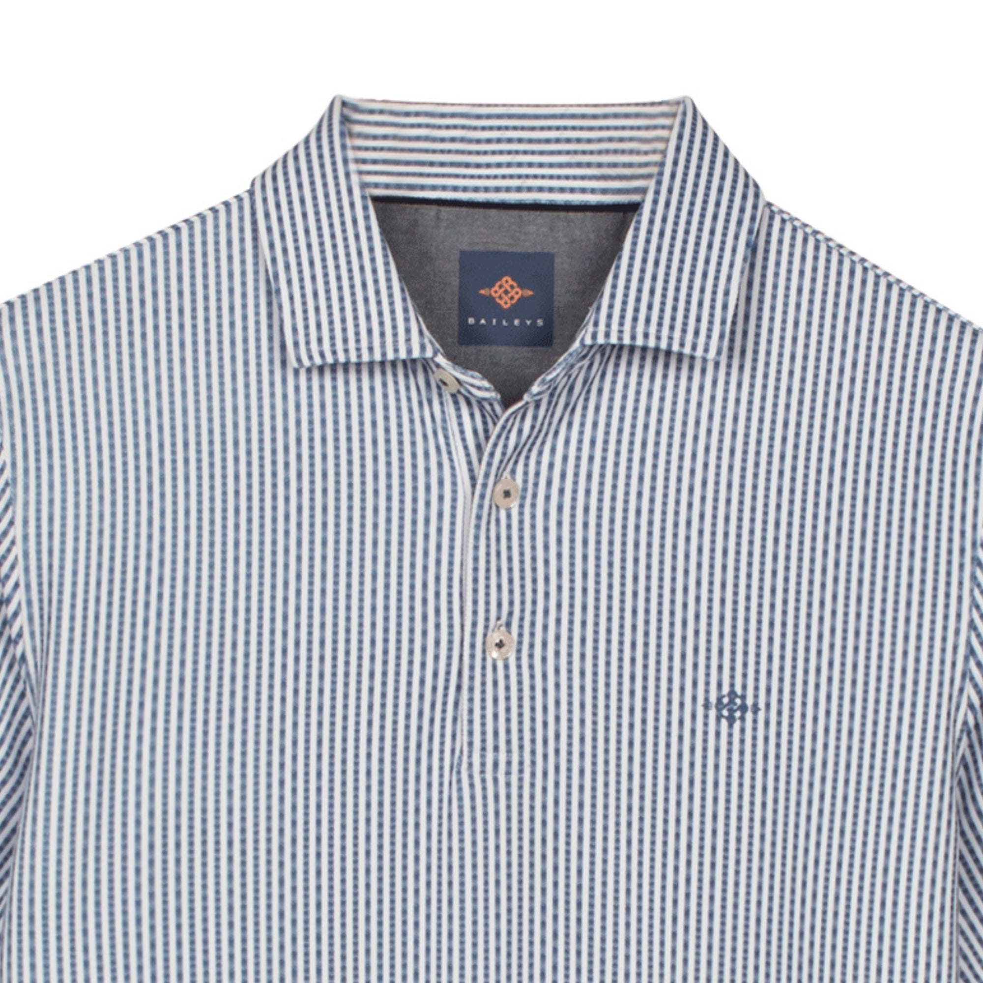 Blue and white checkered shirt with a brand label on a white background