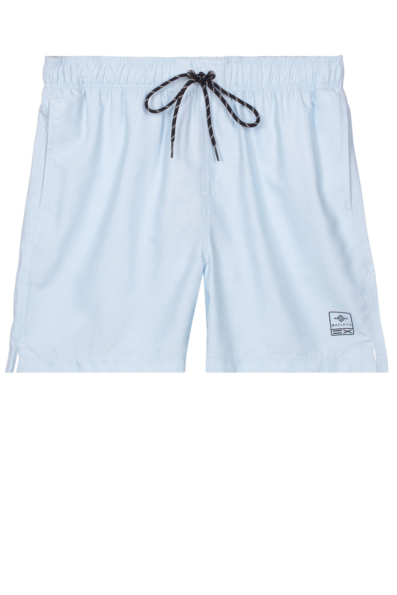Light blue shorts with a drawstring on a white background