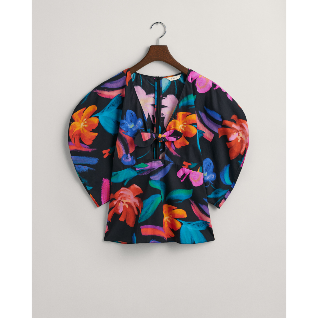 GANT Floral Print Volume Sleeve Blouse Ebony Black