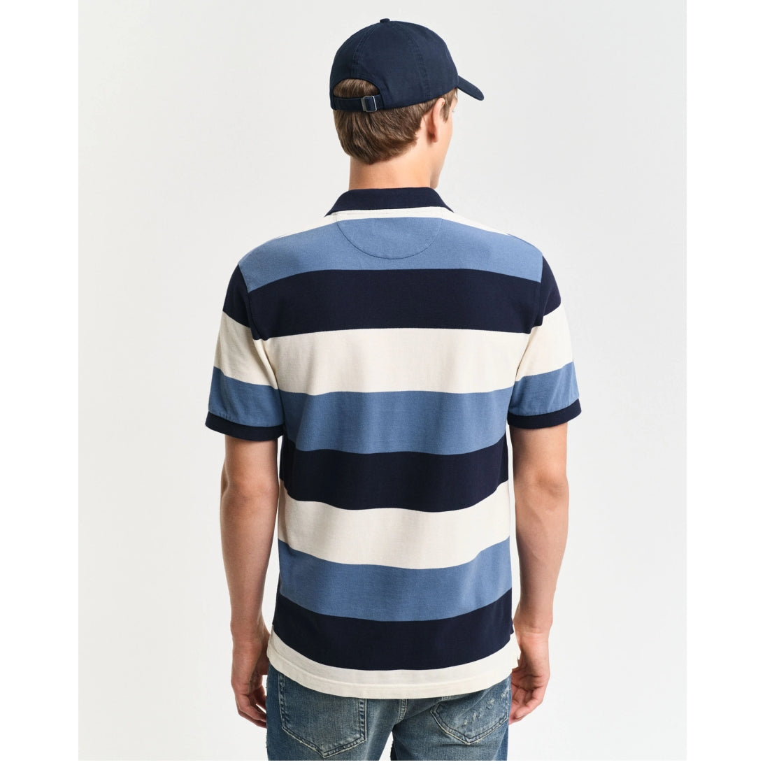 GANT Block Striped Piqué Polo Shirt 2022151 Evening Blue