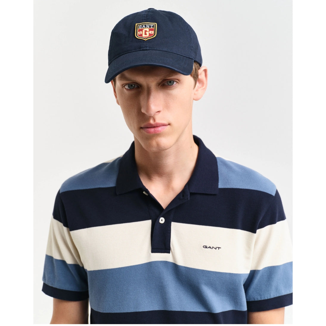 GANT Block Striped Piqué Polo Shirt 2022151 Evening Blue