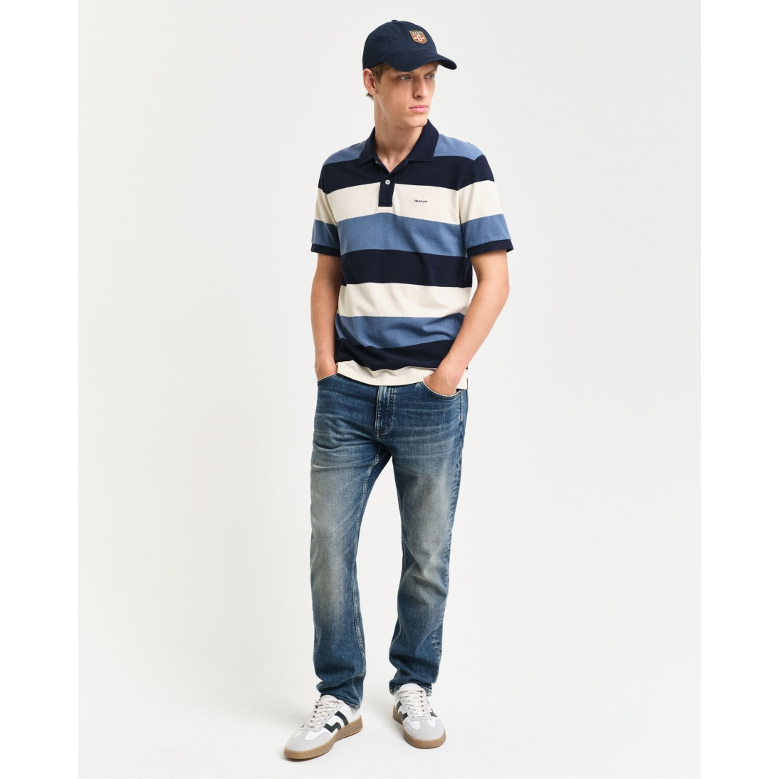 GANT Block Striped Piqué Polo Shirt 2022151 Evening Blue